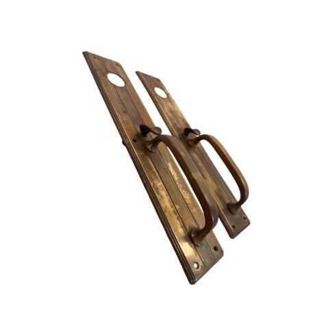 AH1041 Pair Antique c1920s Art Deco Brass Door Pulls Thumb Latch Original Patina