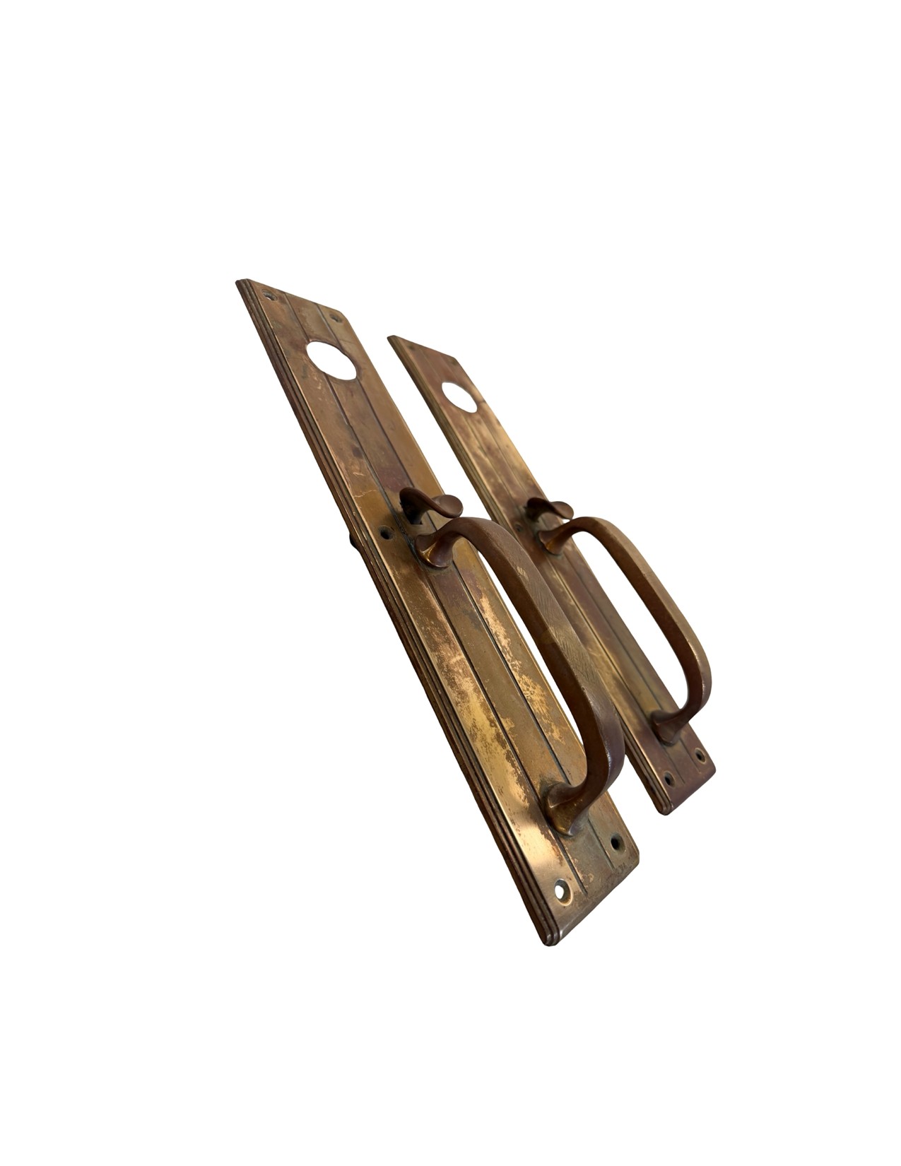 AH1041 Pair Antique c1920s Art Deco Brass Door Pulls Thumb Latch Original Patina