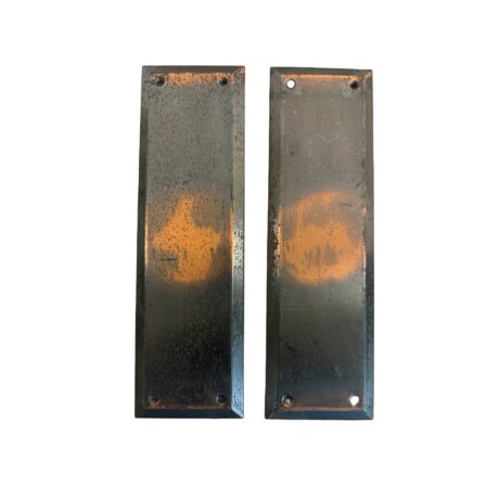 AH1042 Pr Antique c1920 Brass Plated Steel Push Plates Japanned Finish Restored