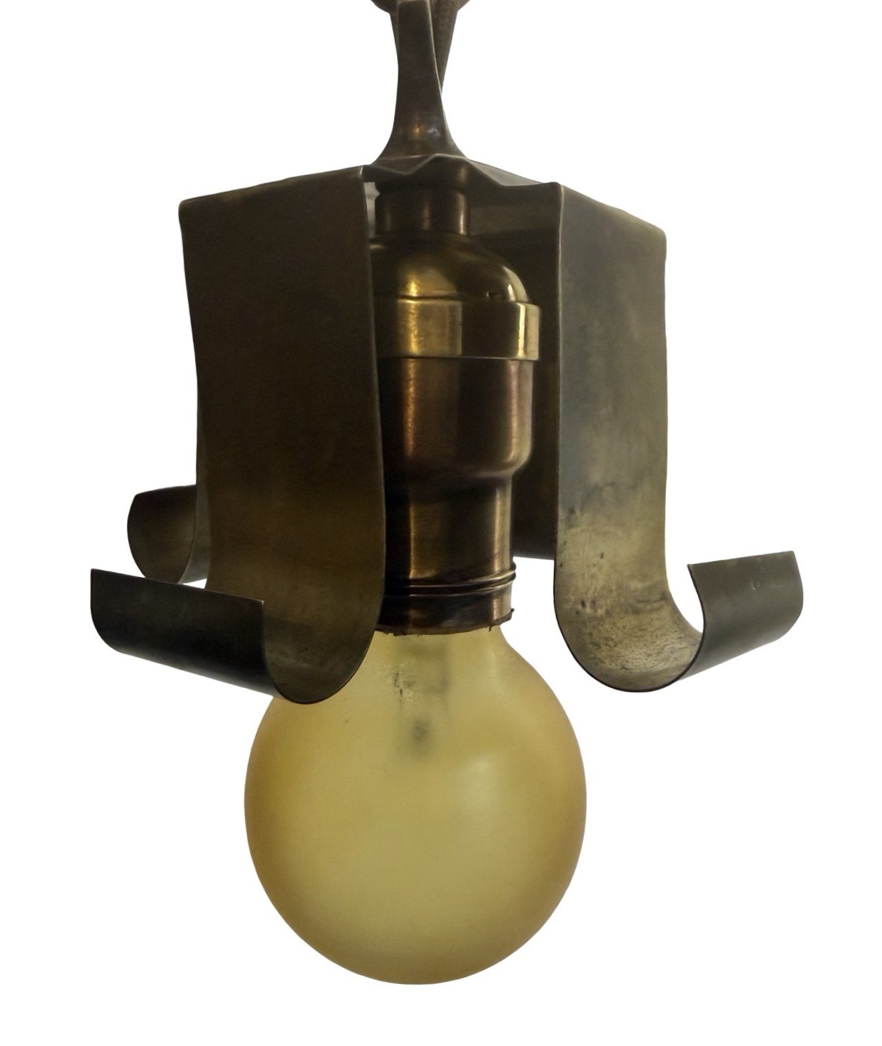 VL1362 Antique c1910 Brass Mission Craftsman 4-Arm Bare Bulb Chandelier Restored - Image 6