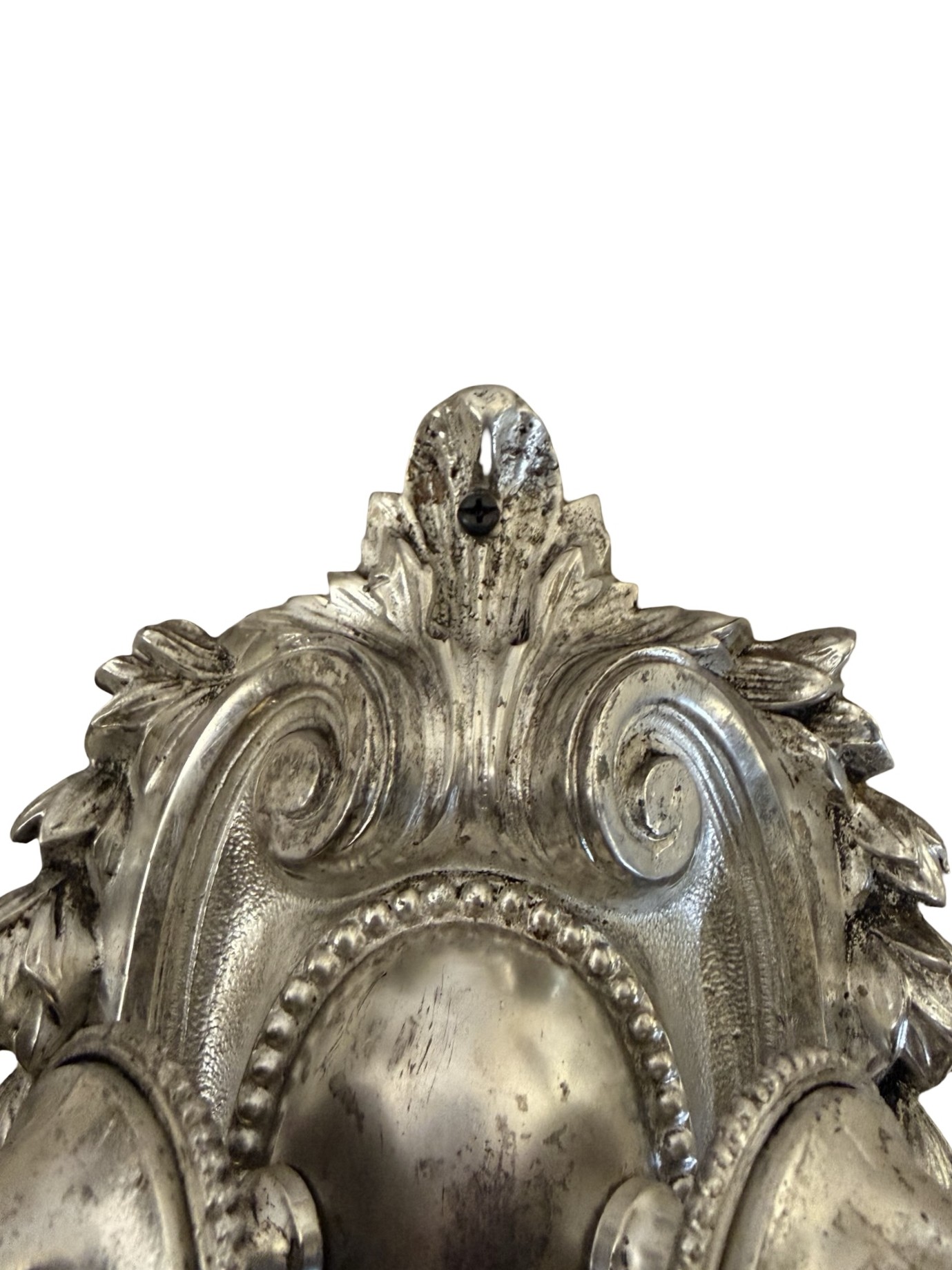 VL1363 Antique c1915 Silver Plated Cast Bronze 2-Arm Candle Sconce Restored - Image 8