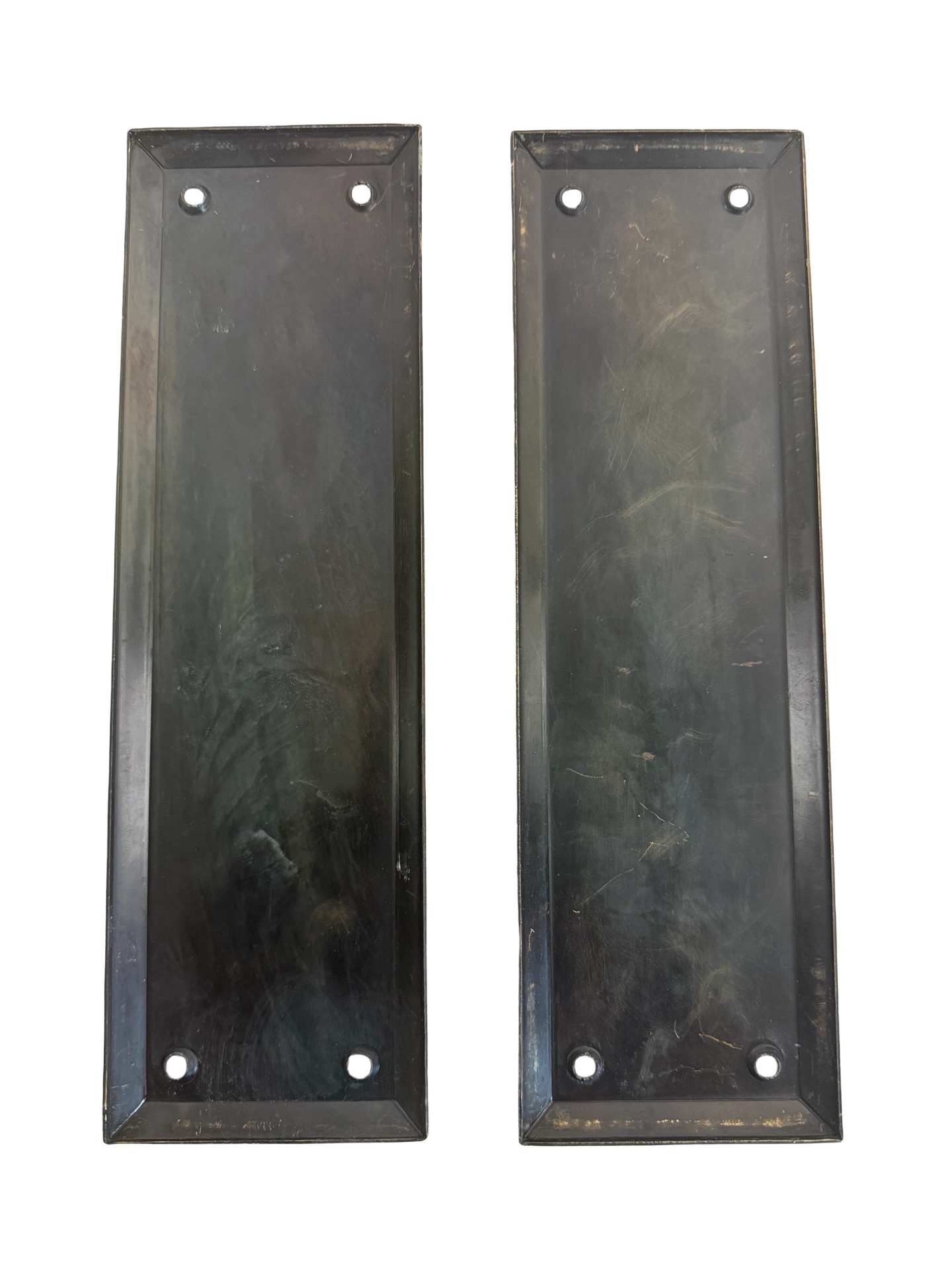 AH1043 Pair Antique c1920 Brass Plated Steel Push Plates Door Hardware Restored - Image 3