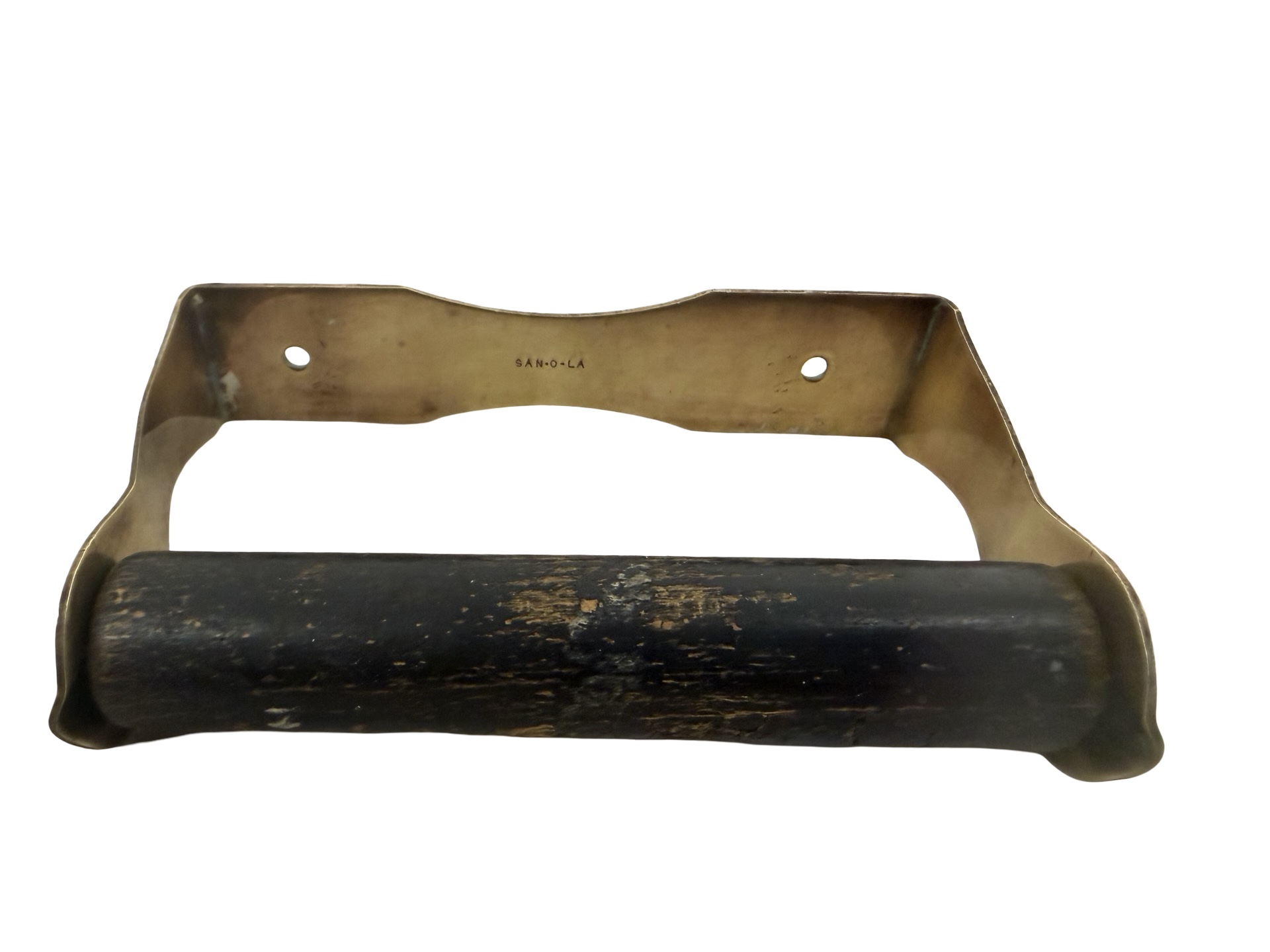 VBP1112 Antique c1905 Brass San-O-La Toilet Paper Tissue Holder Restored - Image 3