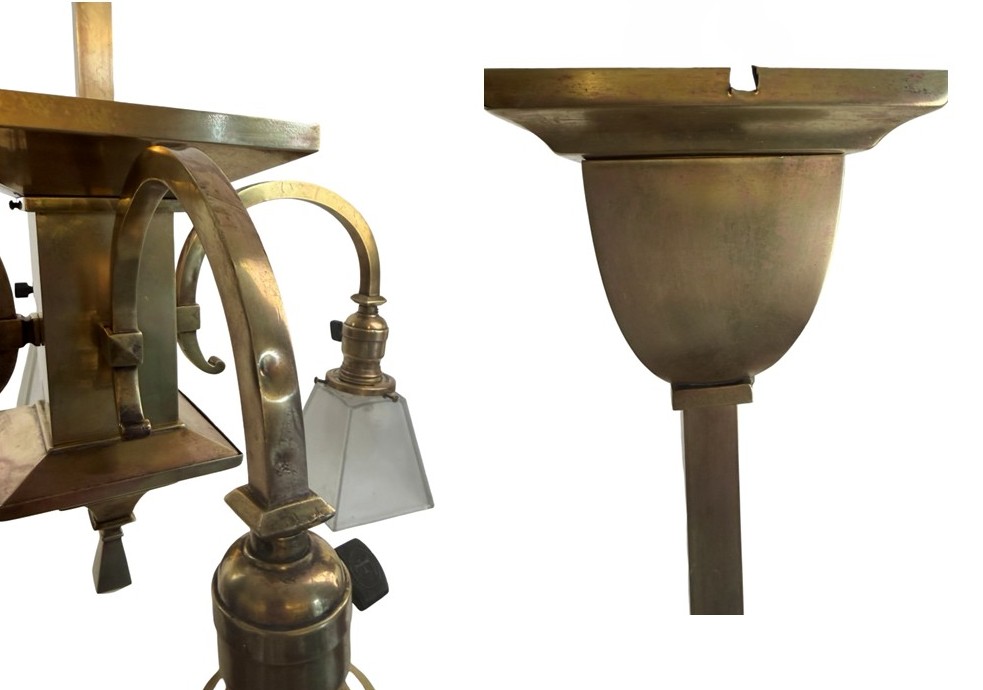 VL1345 Antique Vintage c1904 Craftsman Mission Brass 4-Arm Chandelier Restored - Image 10
