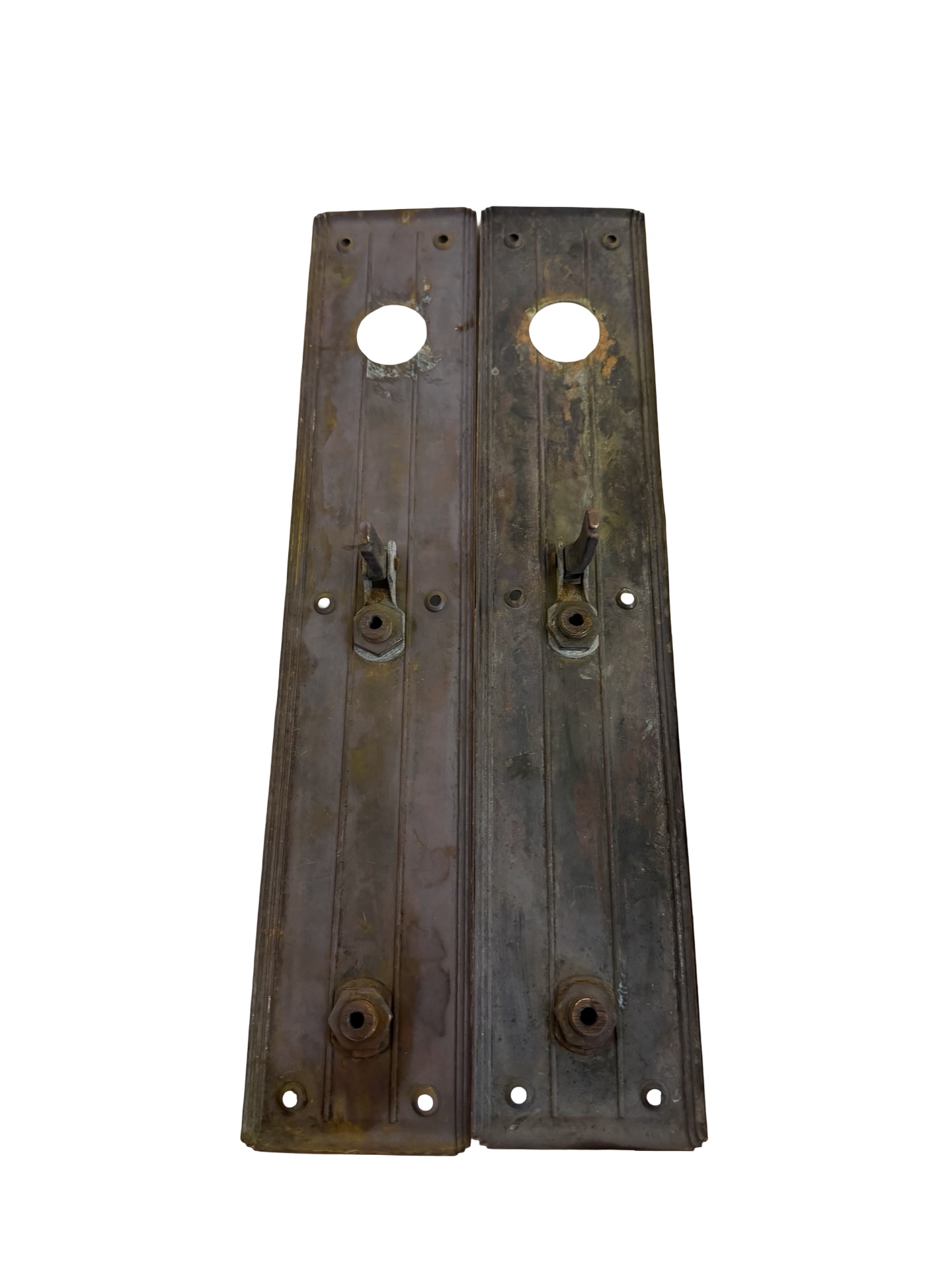 AH1041 Pair Antique c1920s Art Deco Brass Door Pulls Thumb Latch Original Patina - Image 3