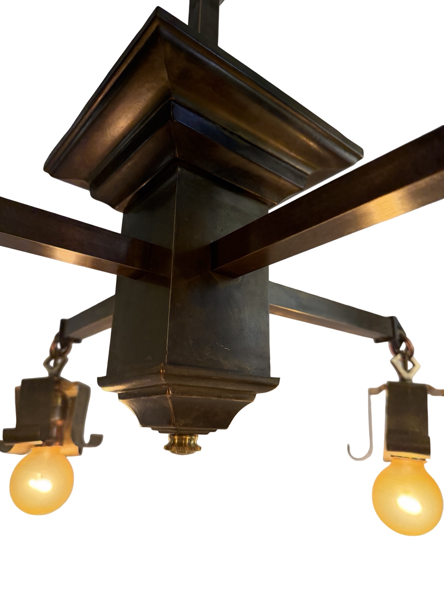 VL1362 Antique c1910 Brass Mission Craftsman 4-Arm Bare Bulb Chandelier Restored - Image 4