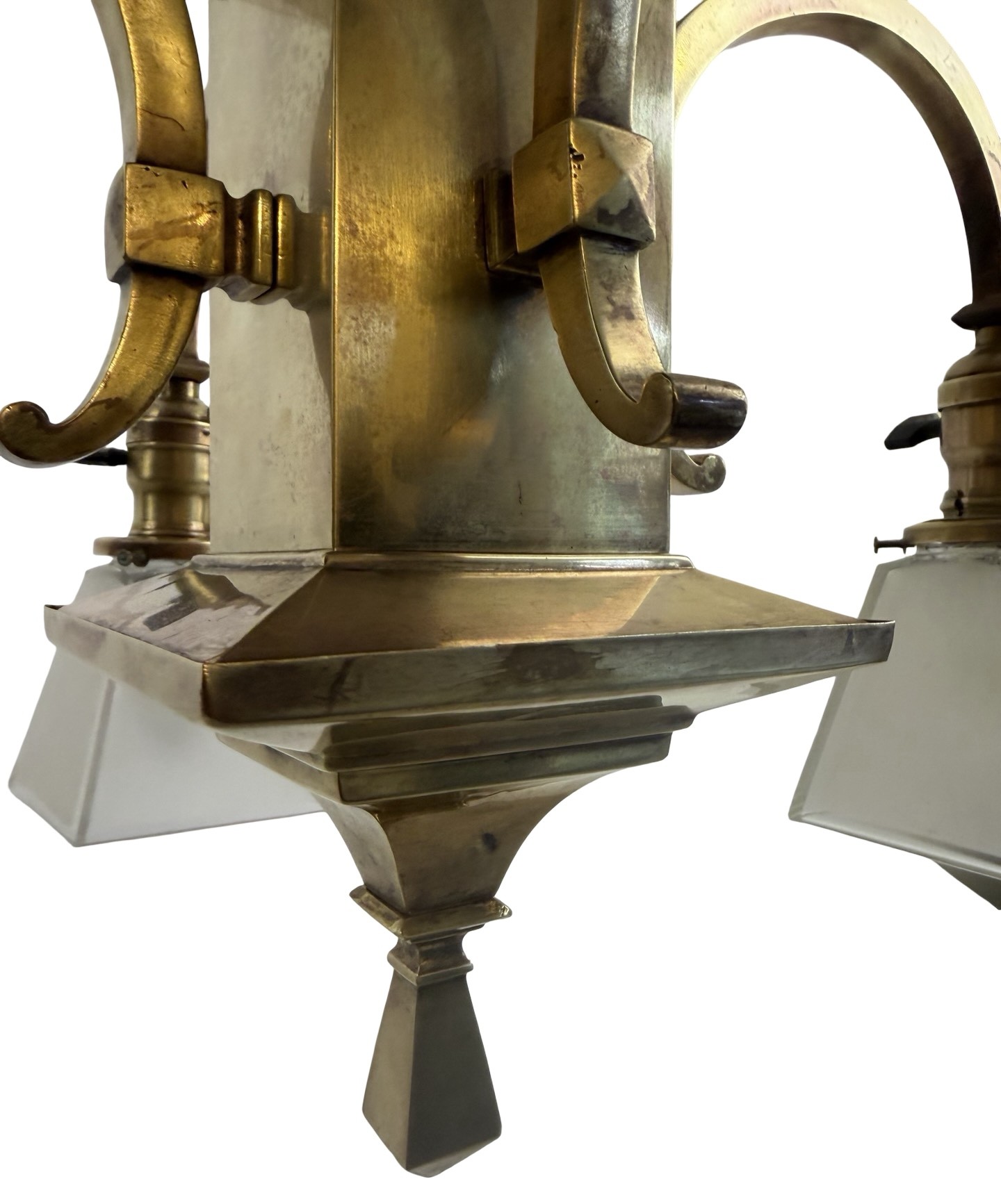 VL1345 Antique Vintage c1904 Craftsman Mission Brass 4-Arm Chandelier Restored - Image 3