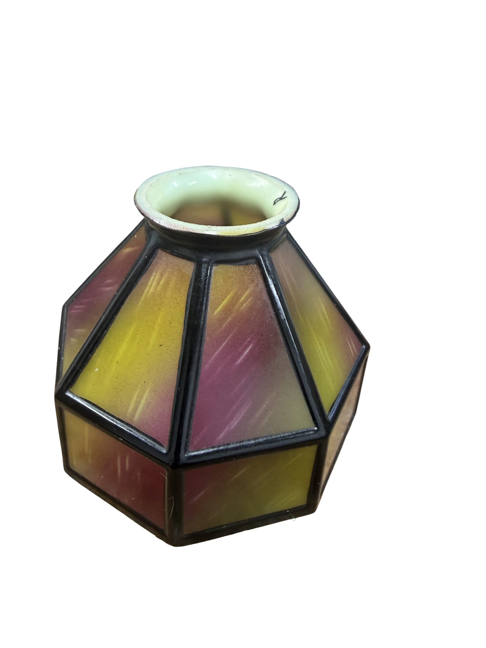 VL1365 Antique c1900 Brass Sconce Uranium Glass Hexagon Shade Mint Rare Restored - Image 5
