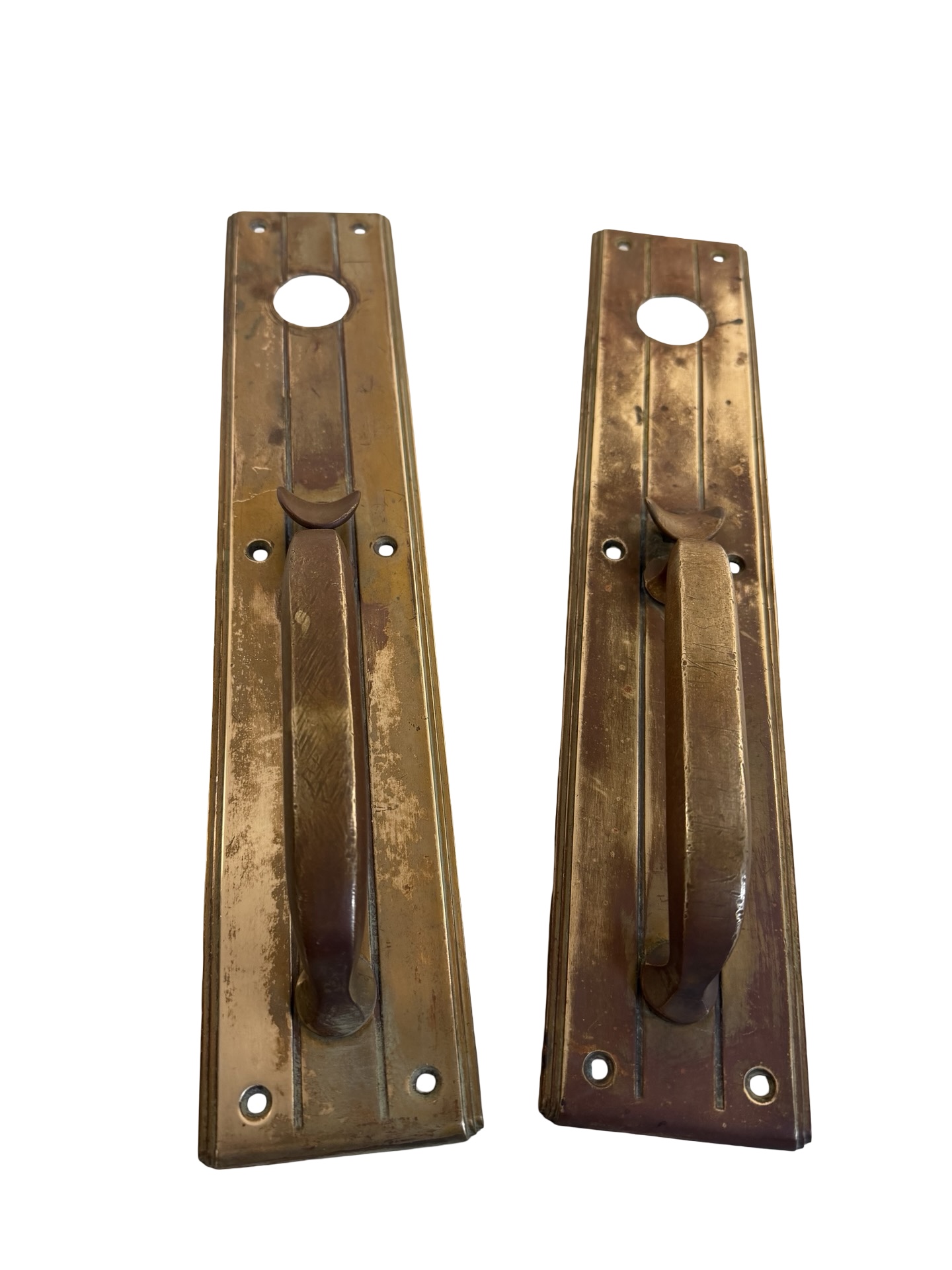 AH1041 Pair Antique c1920s Art Deco Brass Door Pulls Thumb Latch Original Patina - Image 2