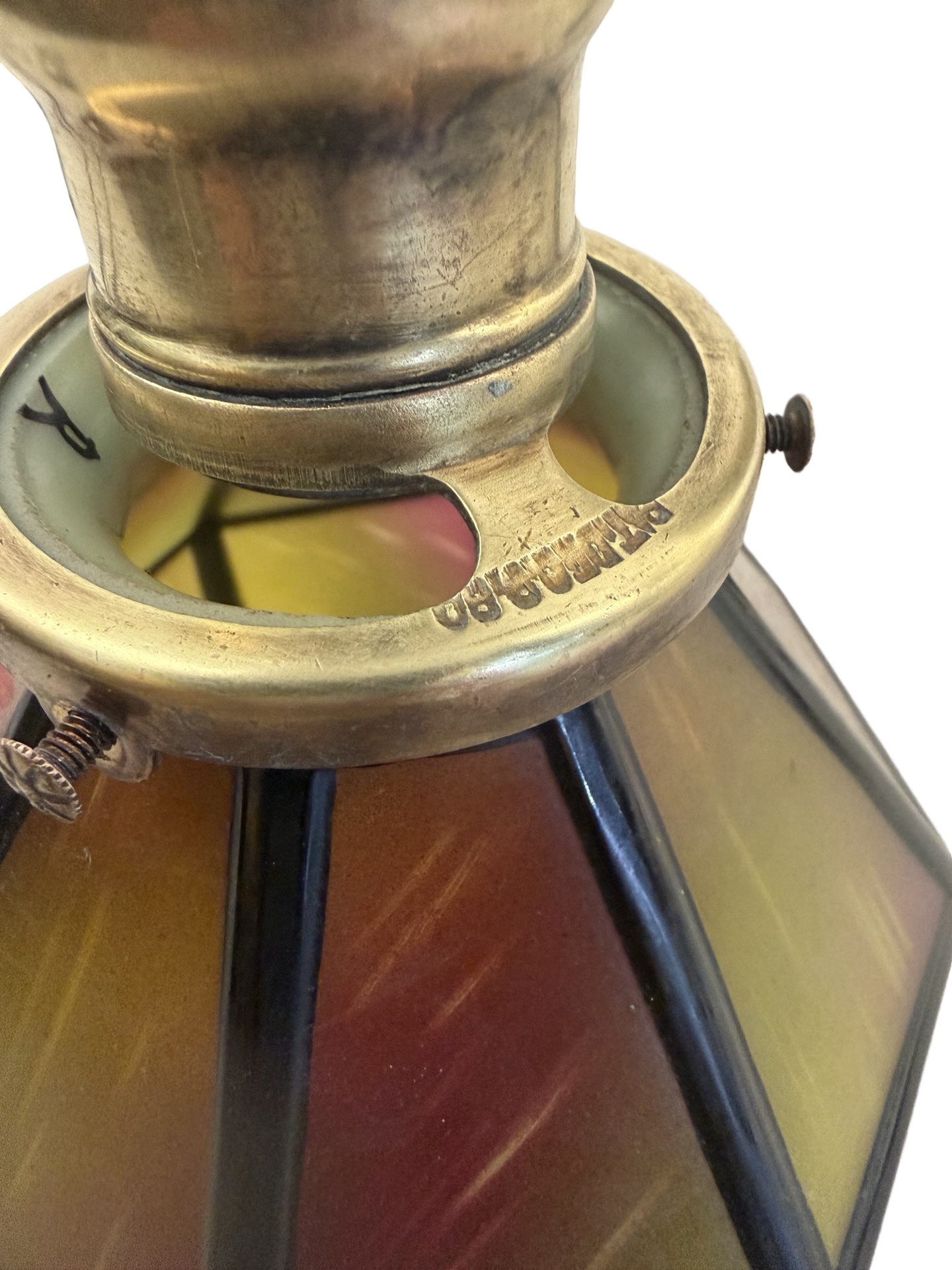 VL1365 Antique c1900 Brass Sconce Uranium Glass Hexagon Shade Mint Rare Restored - Image 4