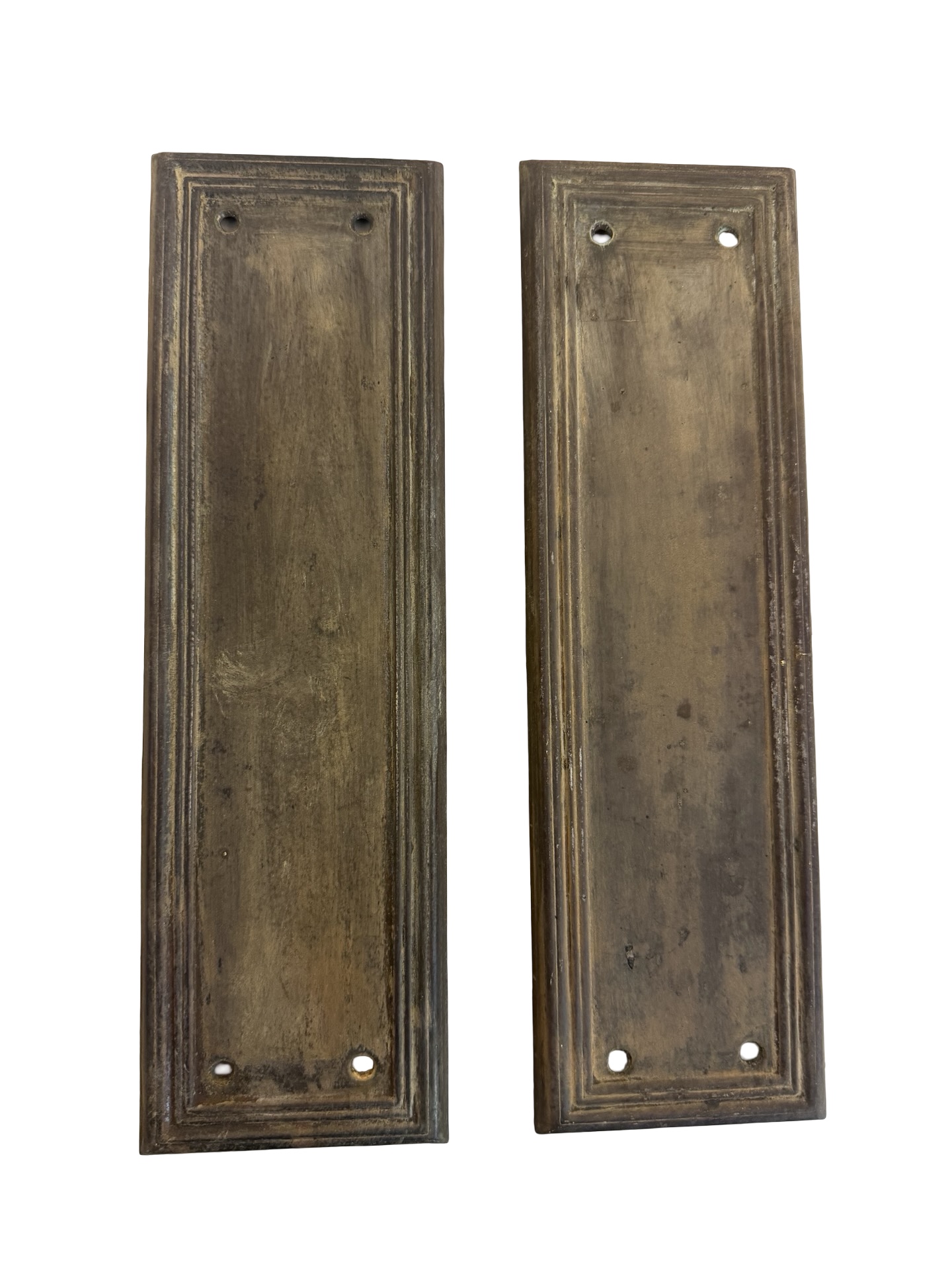 AH1044 Pair Antique c1920 Brass Plated Steel Push Plates Lined Detail Restored - Image 2