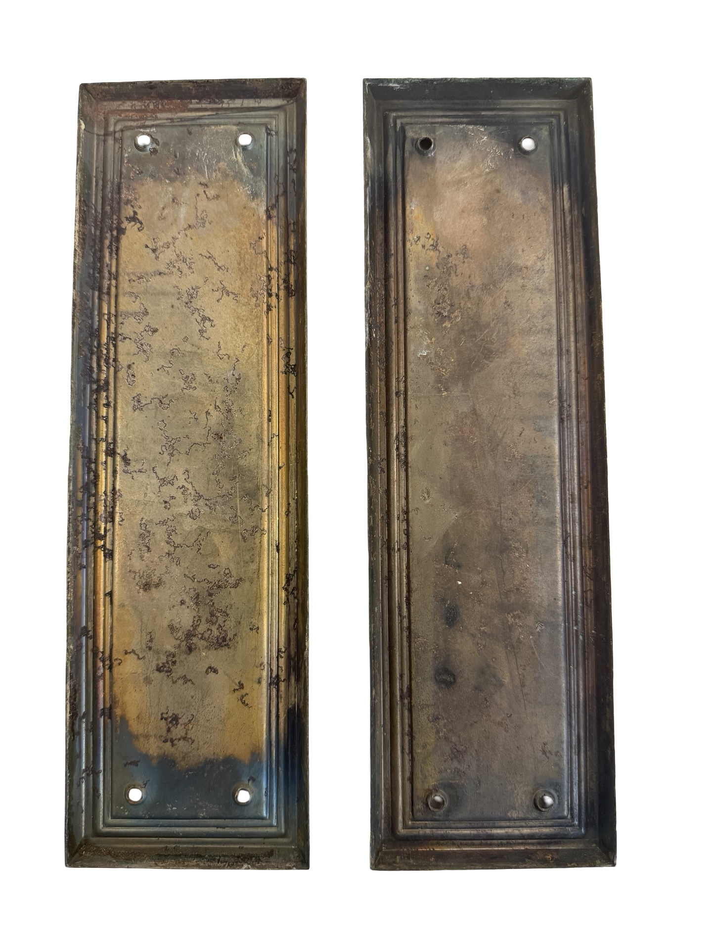 AH1044 Pair Antique c1920 Brass Plated Steel Push Plates Lined Detail Restored - Image 3