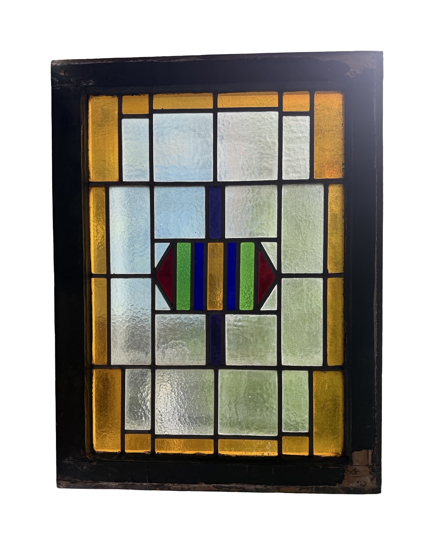 AG1100 Antique c1910 Craftsman Stained Glass Transom Window Geometric Pattern - Image 6