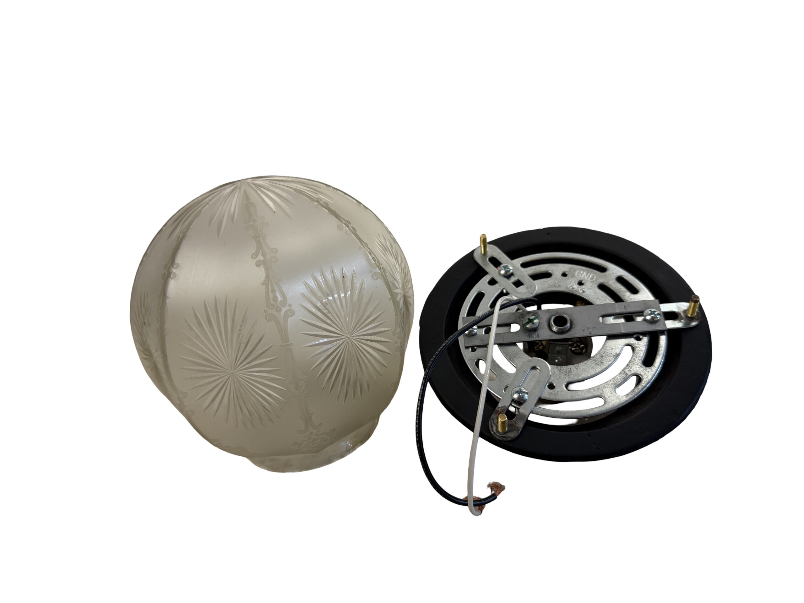VL1379 Antique c1910 Semi-Flush Mount Light Wheel Cut Etched Shade Restored - Image 5