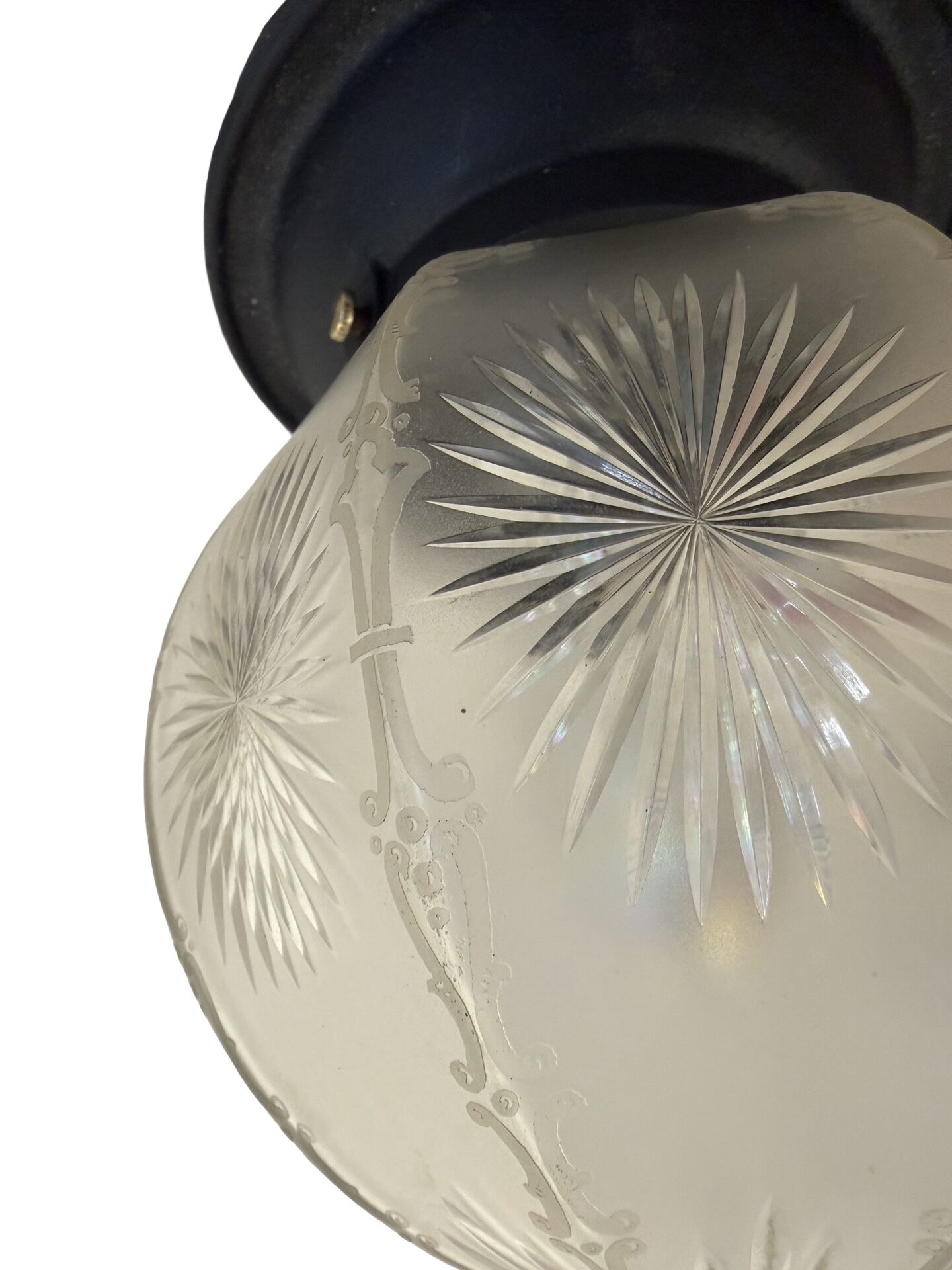 VL1379 Antique c1910 Semi-Flush Mount Light Wheel Cut Etched Shade Restored - Image 3