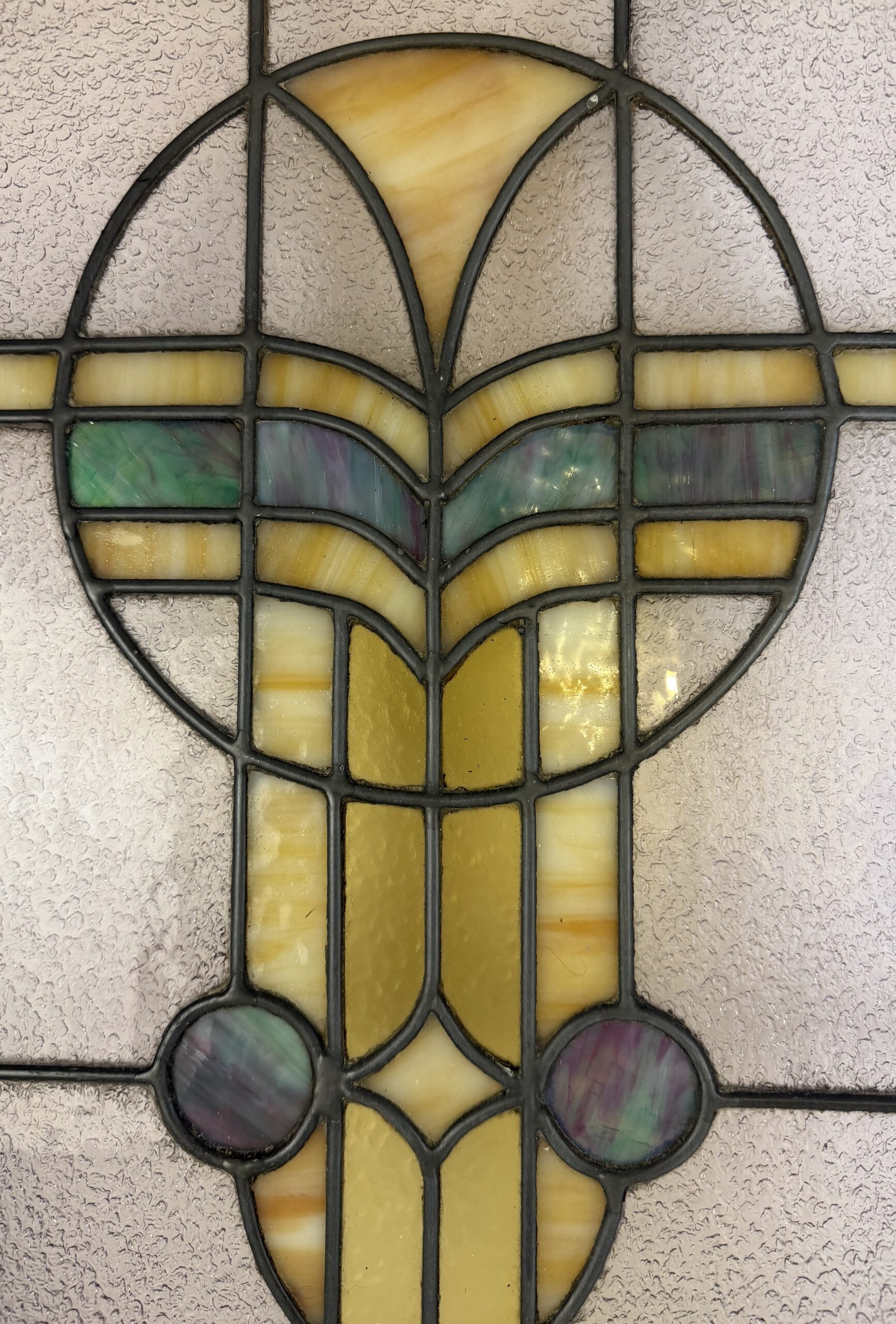 AG1087 Antique Craftsman Mission c1915 Stained Glass Landing Window Restored - Image 3