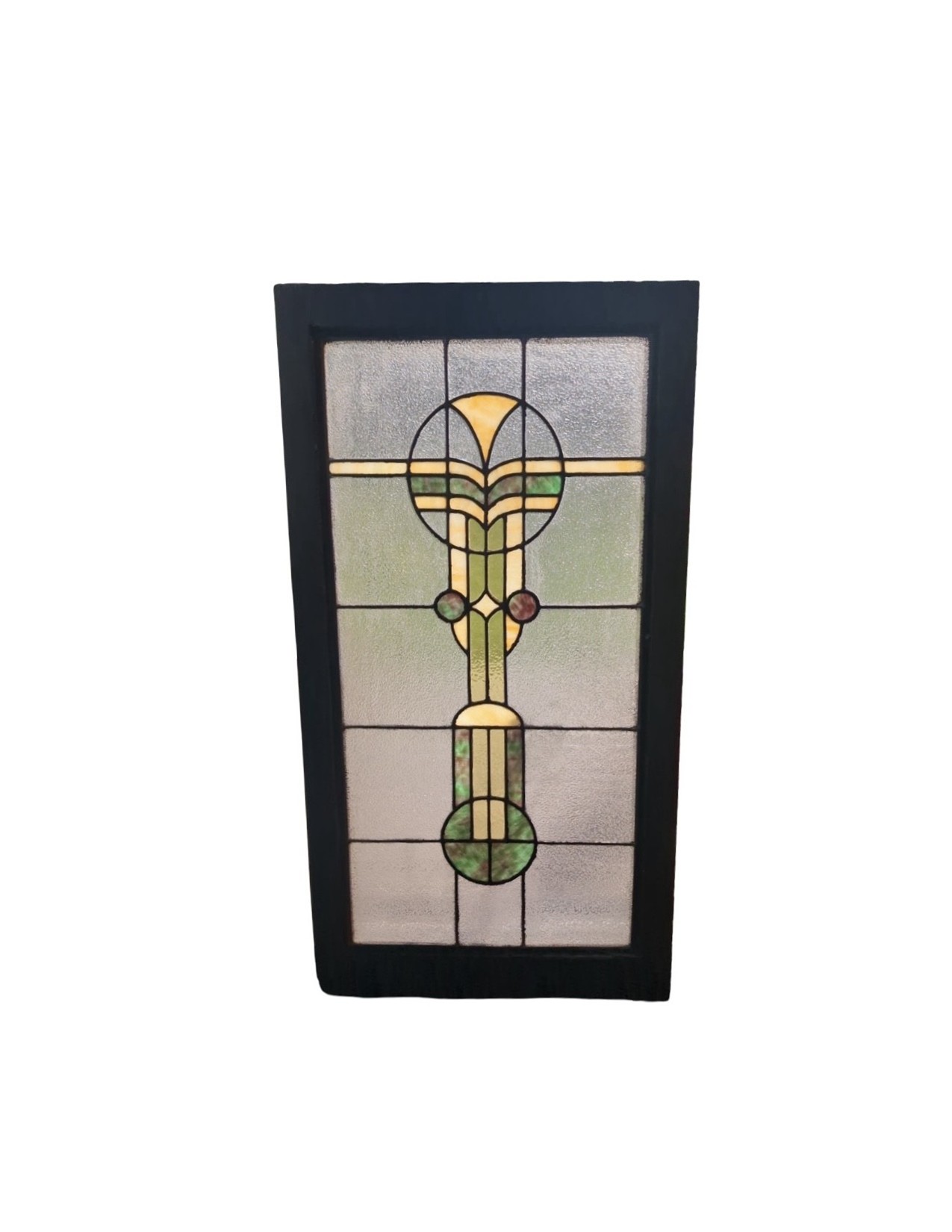 AG1087 Antique Craftsman Mission c1915 Stained Glass Landing Window Restored
