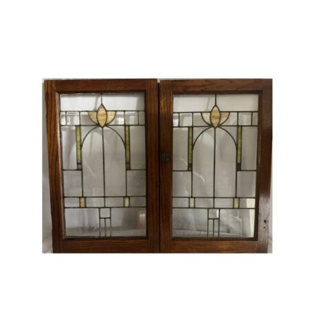 AG1099 Pair Craftsman c1915 Cabinet Doors Tulip Lotus Flower Pattern Restored