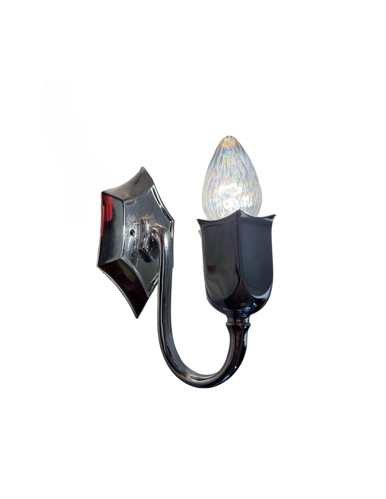 VL1380 Antique Vintage Art Deco Chrome Plated Bare Bulb Tulip Sconce Restored