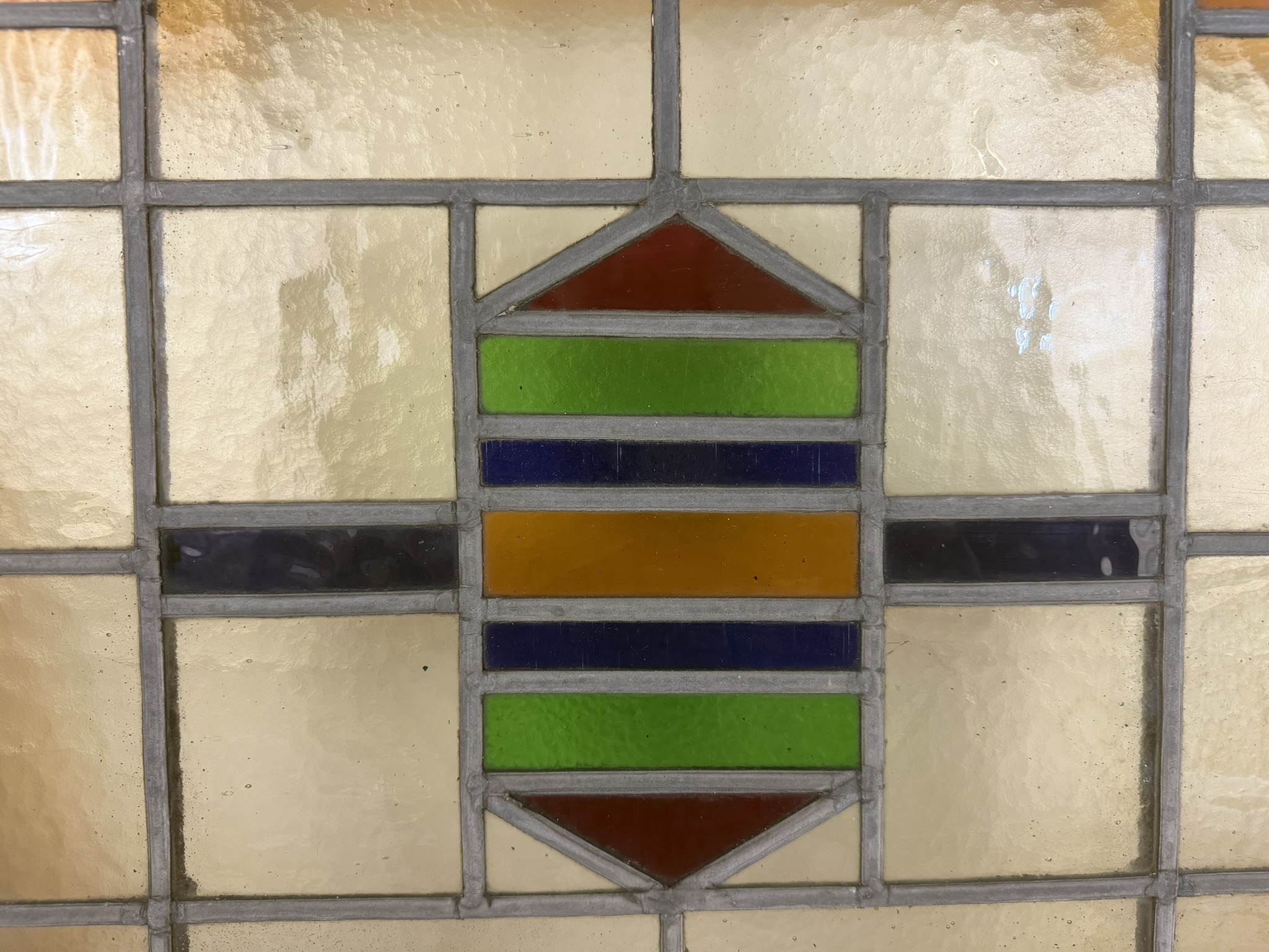 AG1100 Antique c1910 Craftsman Stained Glass Transom Window Geometric Pattern - Image 4