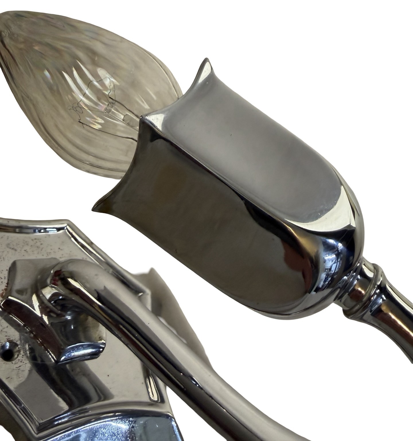 VL1380 Antique Vintage Art Deco Chrome Plated Bare Bulb Tulip Sconce Restored - Image 5