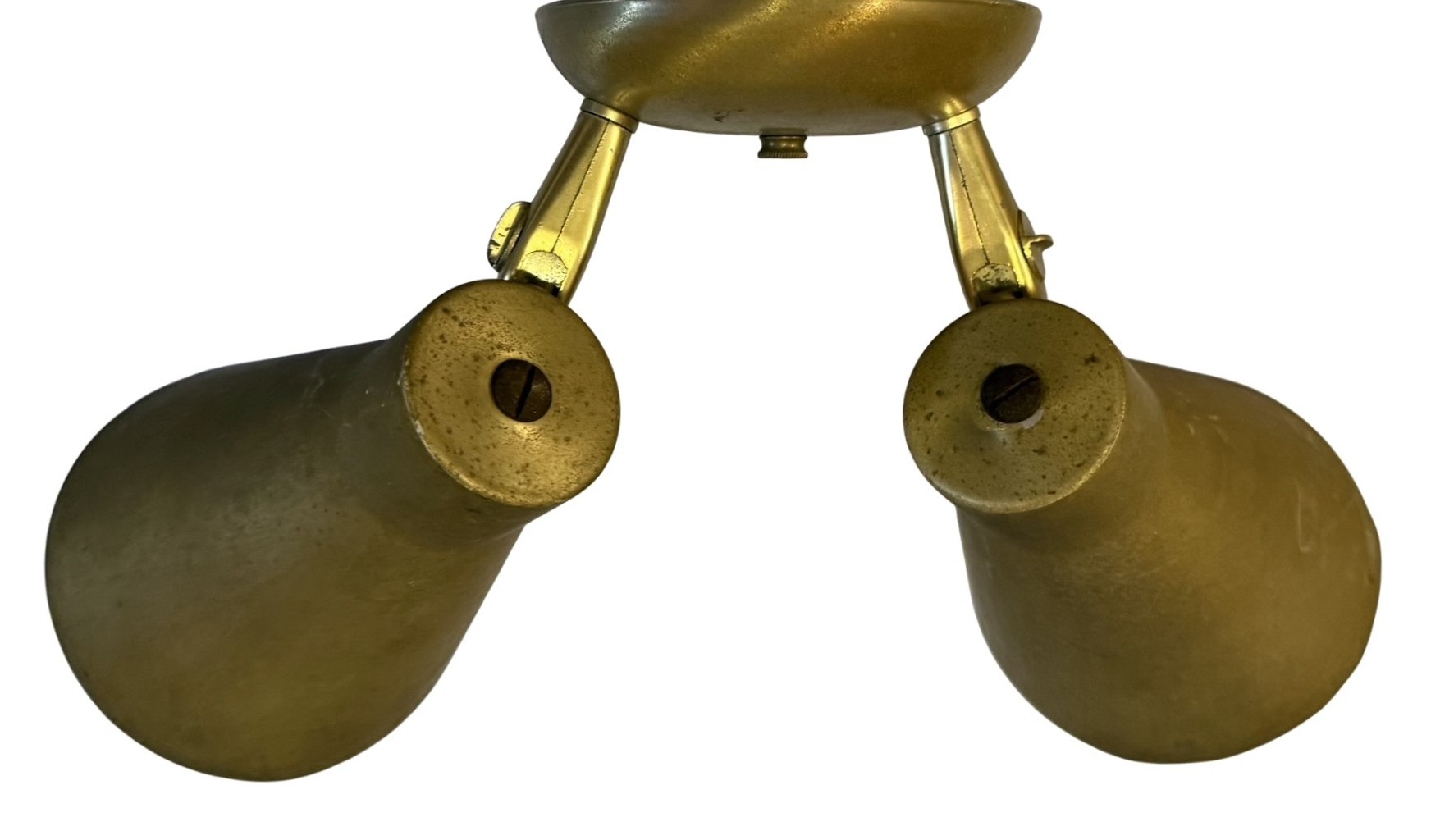 VL1383 Vintage MCM Aluminum Faux Brushed Brass Finish Double Sconce Restored - Image 3
