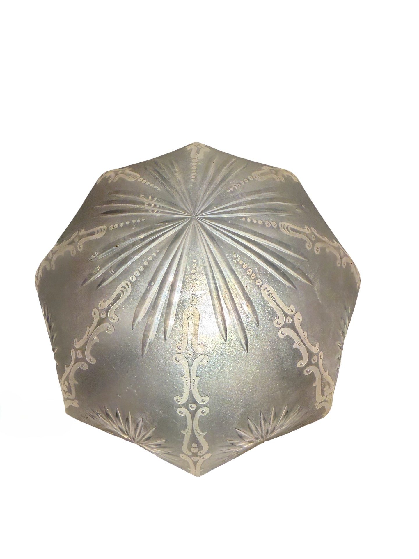 VL1379 Antique c1910 Semi-Flush Mount Light Wheel Cut Etched Shade Restored - Image 4