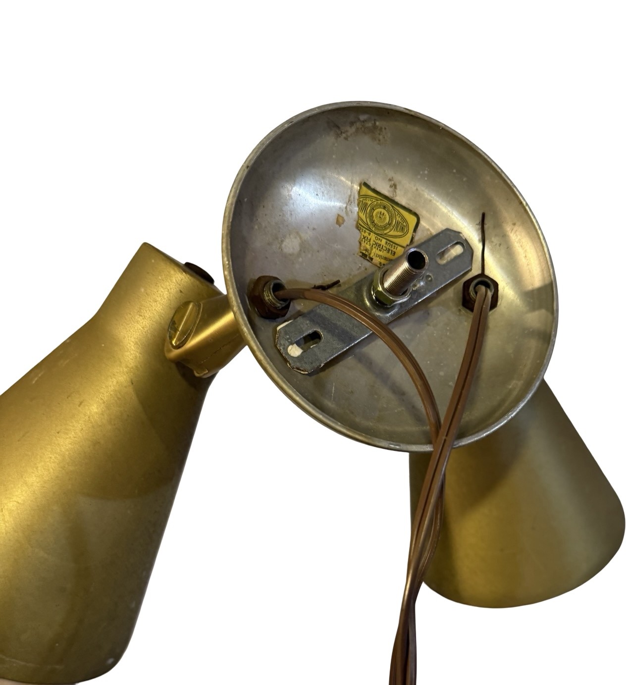 VL1383 Vintage MCM Aluminum Faux Brushed Brass Finish Double Sconce Restored - Image 4