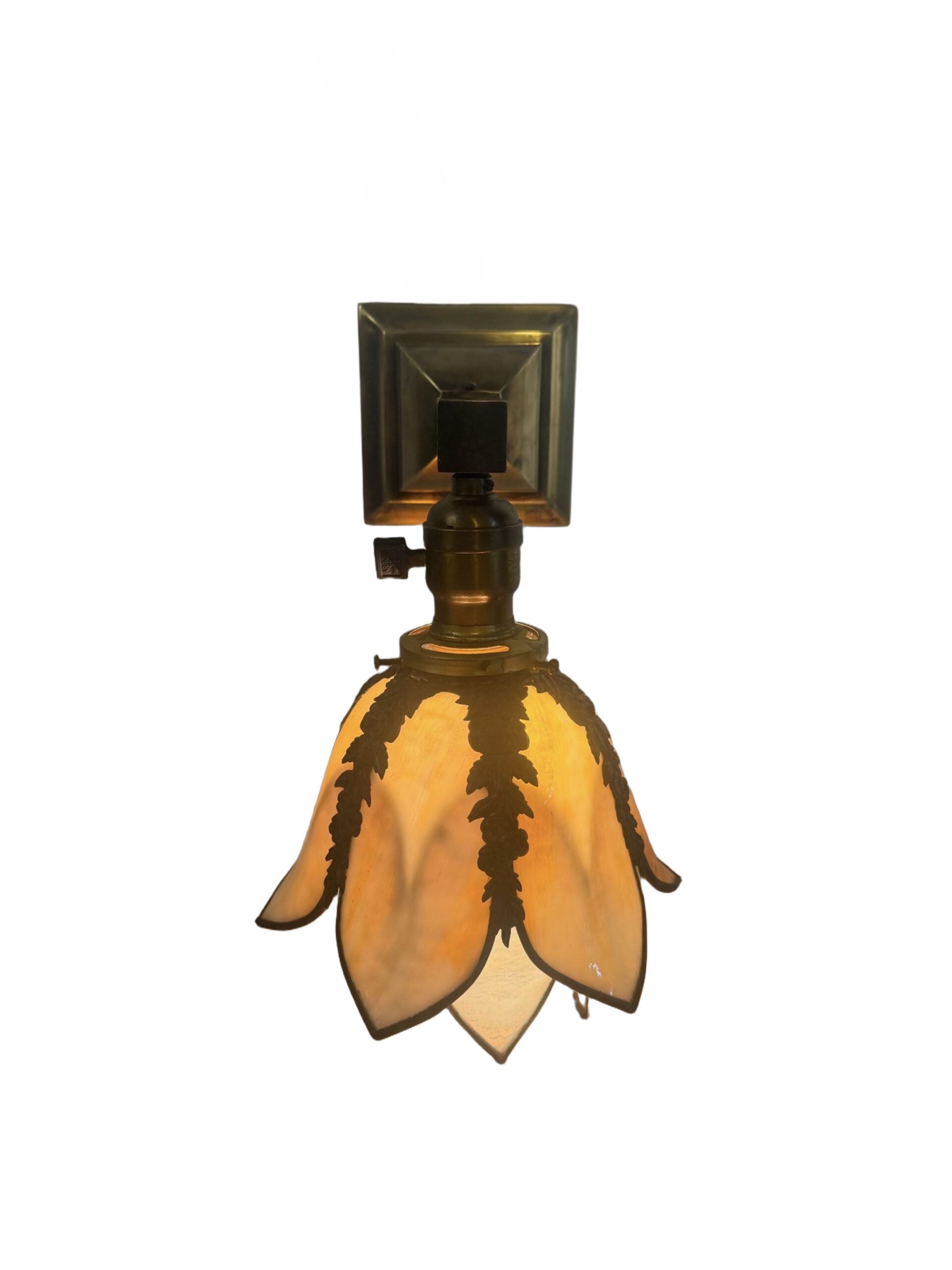 VL1368 Pair Antique Brass 1910 Sconces Williamson Slumped Petal Shades Mint RARE - Image 5