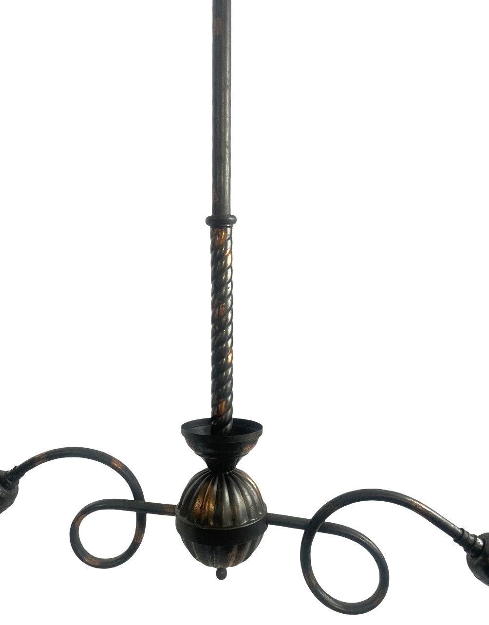 VL1384 Antique Victorian Japanned 1900 2-Lt Chandelier Holophane Shades Restored - Image 4