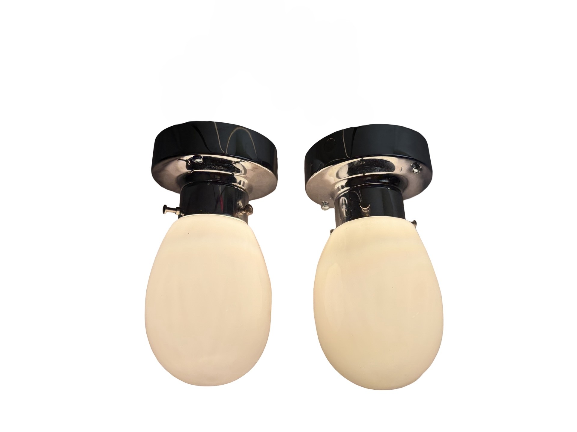 VL1376 Pr Vintage c1930 Art Deco Chrome Moe Bridges Sconces Milk Glass Restored - Image 3