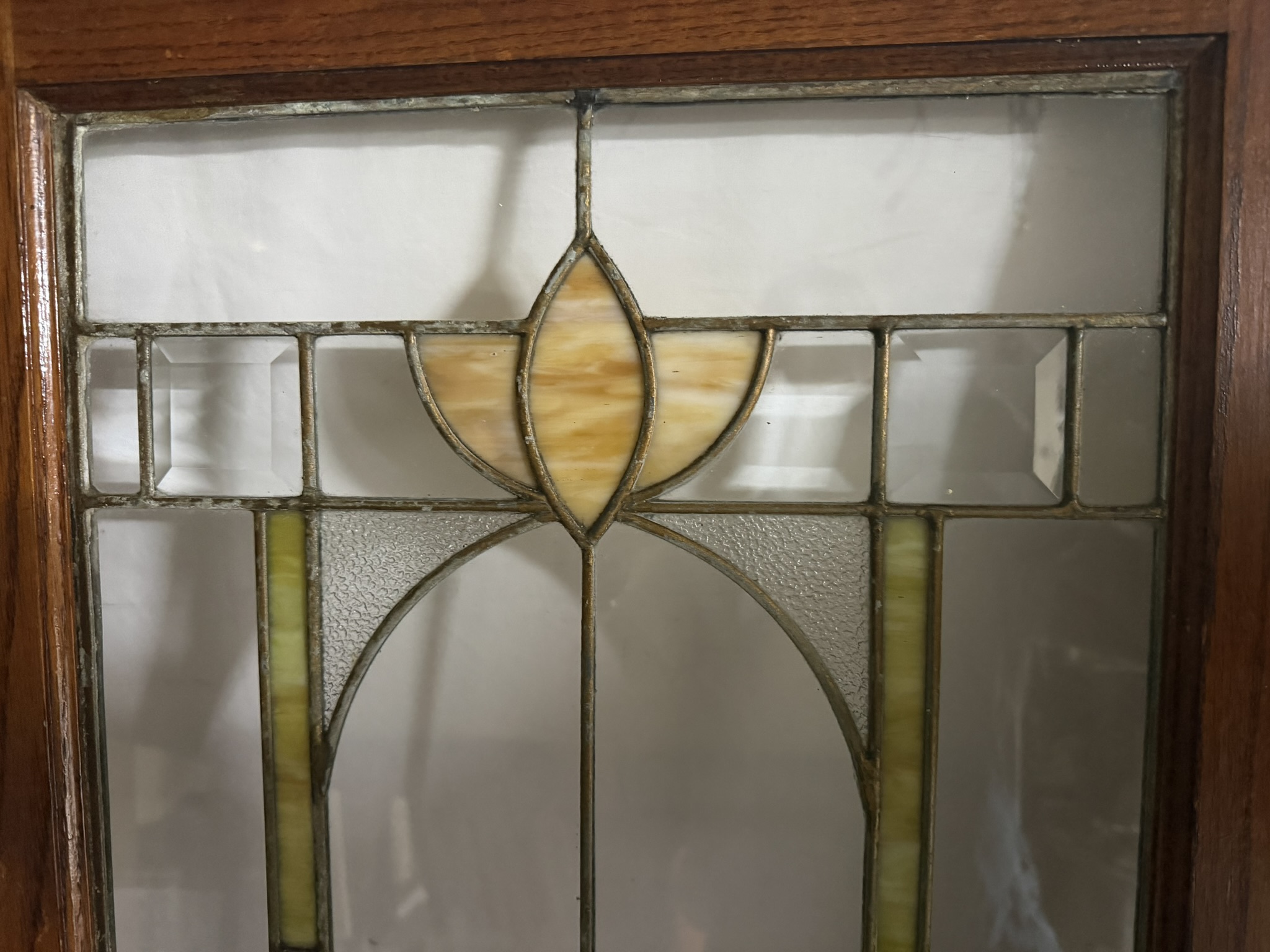 AG1099 Pair Craftsman c1915 Cabinet Doors Tulip Lotus Flower Pattern Restored - Image 3