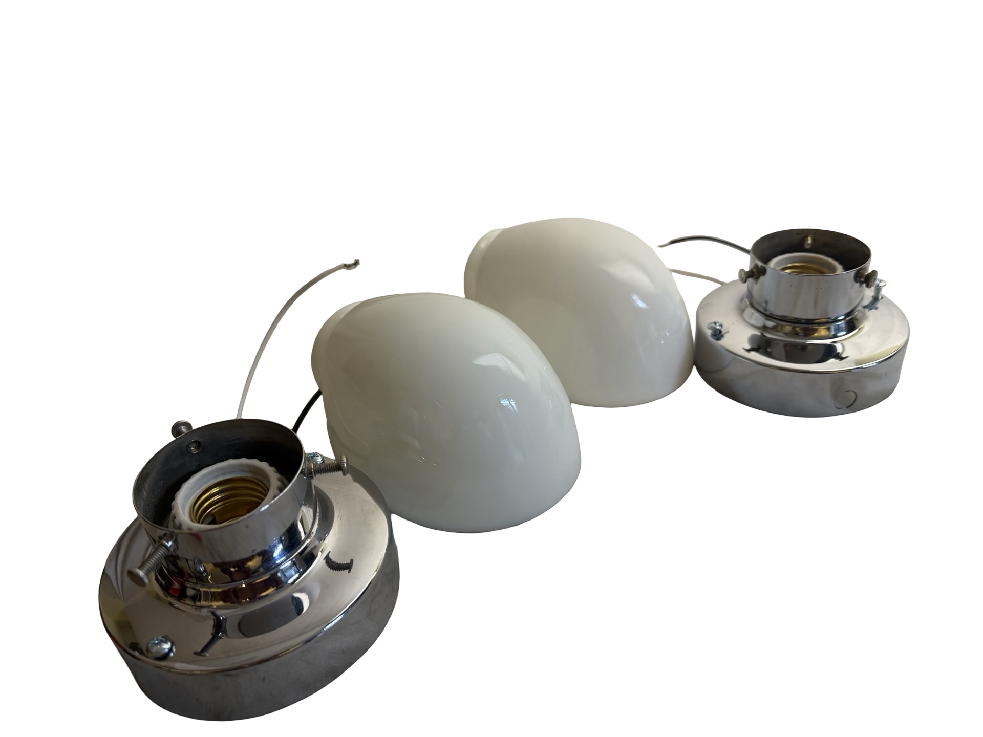 VL1376 Pr Vintage c1930 Art Deco Chrome Moe Bridges Sconces Milk Glass Restored - Image 5