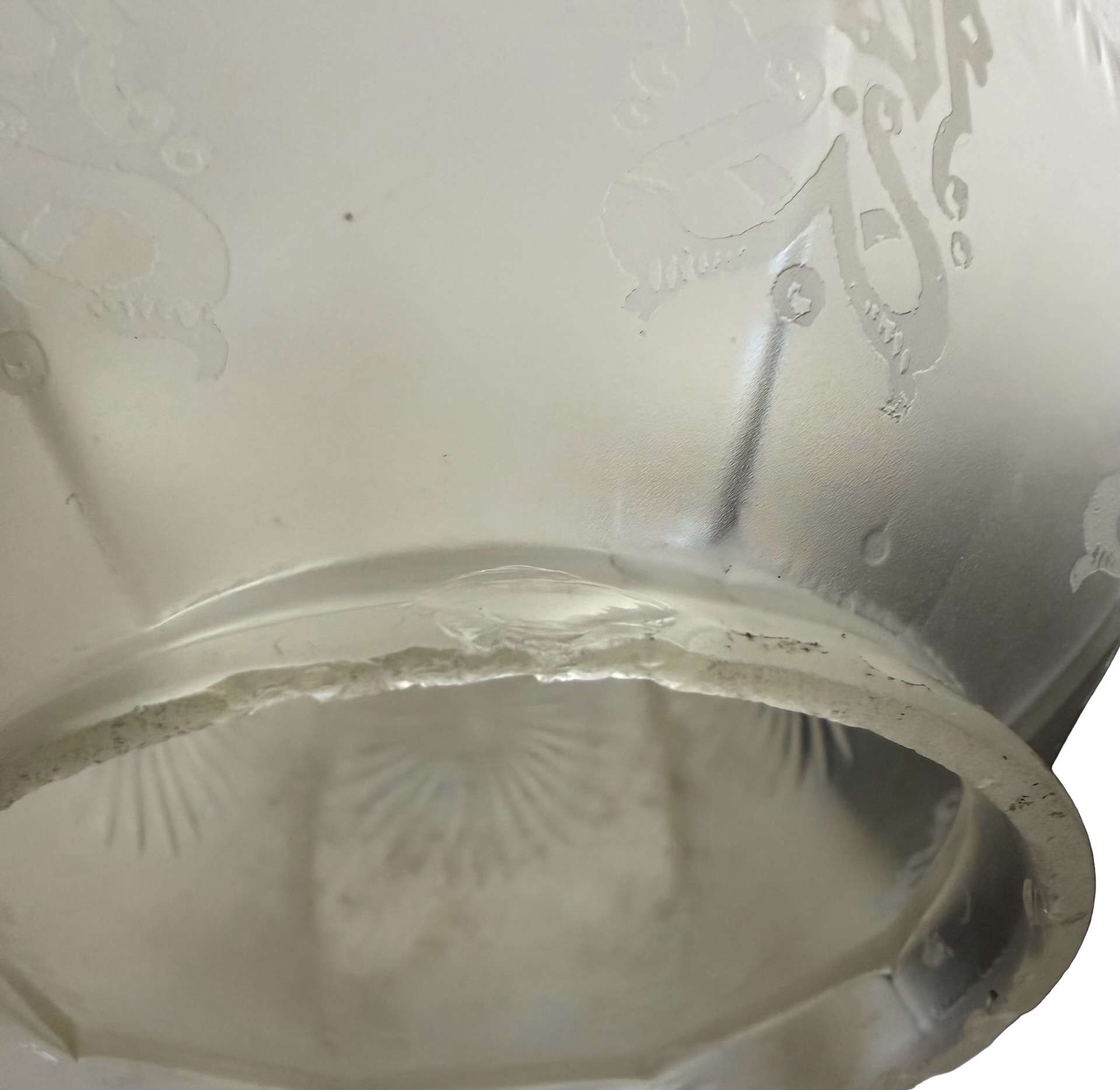 VL1379 Antique c1910 Semi-Flush Mount Light Wheel Cut Etched Shade Restored - Image 7