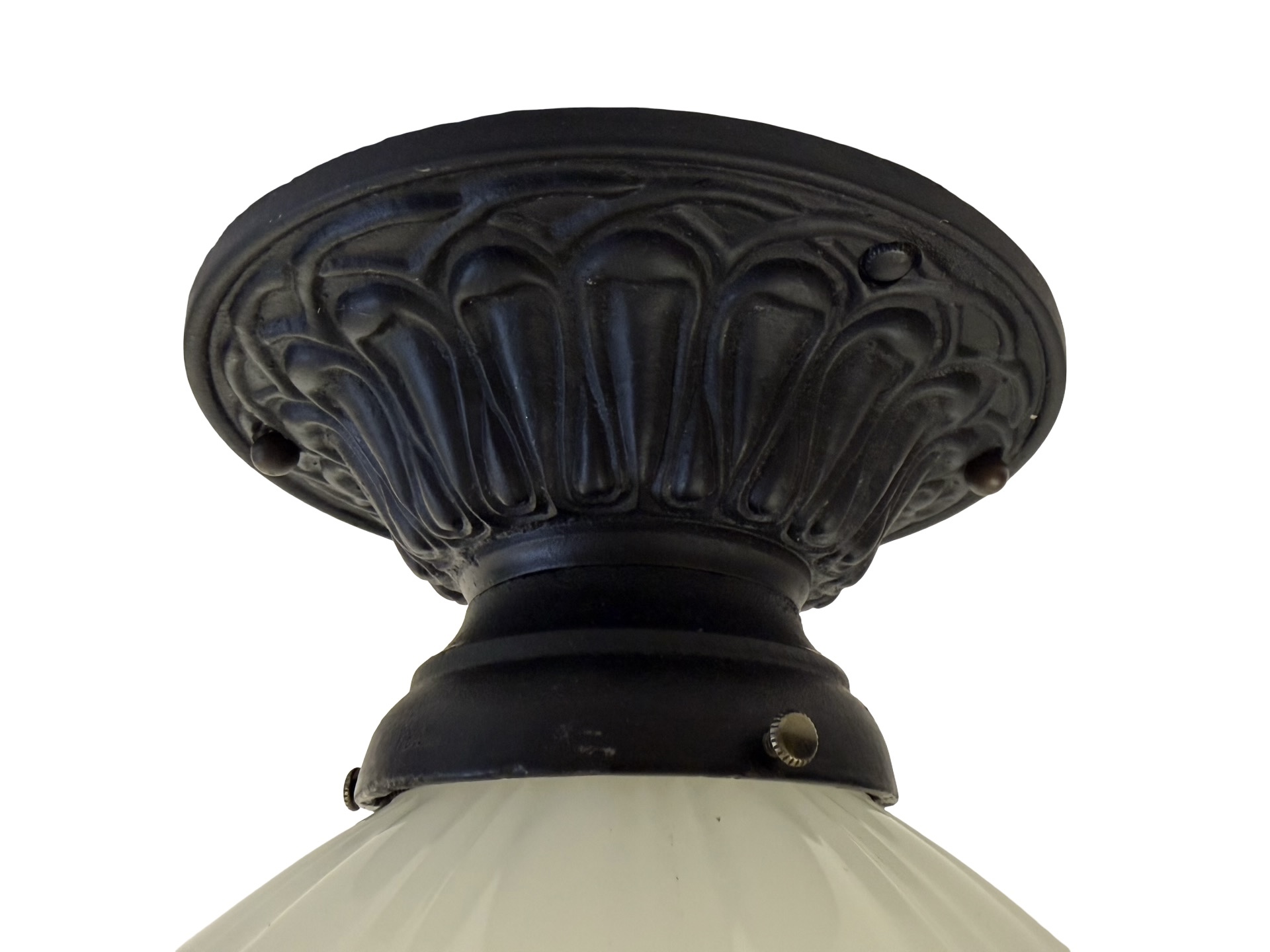 VL1386 Pair Antique c1915 Cast Iron Semi-Flush Mount Lights Sheffield Shades - Image 2