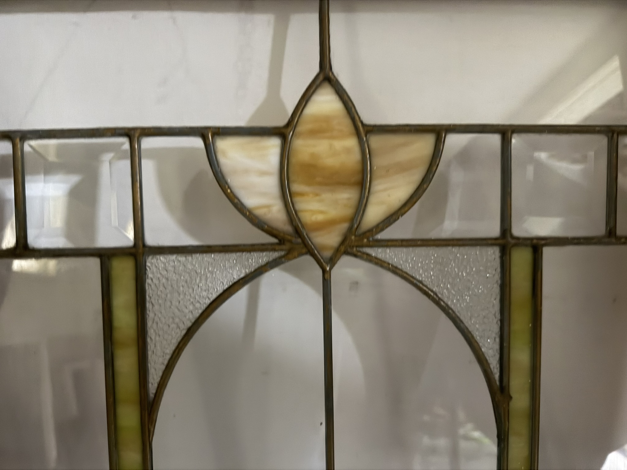 AG1099 Pair Craftsman c1915 Cabinet Doors Tulip Lotus Flower Pattern Restored - Image 5