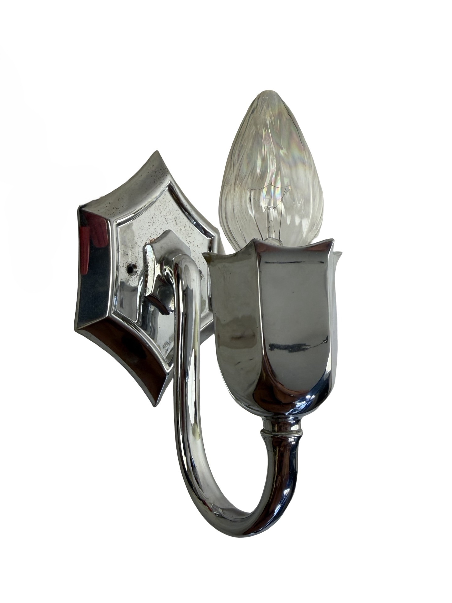 VL1380 Antique Vintage Art Deco Chrome Plated Bare Bulb Tulip Sconce Restored - Image 2