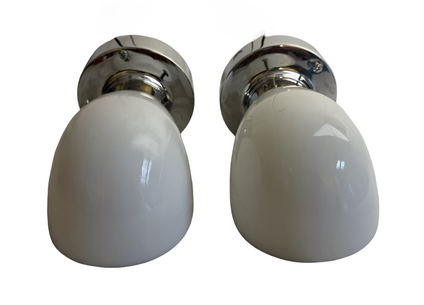 VL1376 Pr Vintage c1930 Art Deco Chrome Moe Bridges Sconces Milk Glass Restored - Image 4
