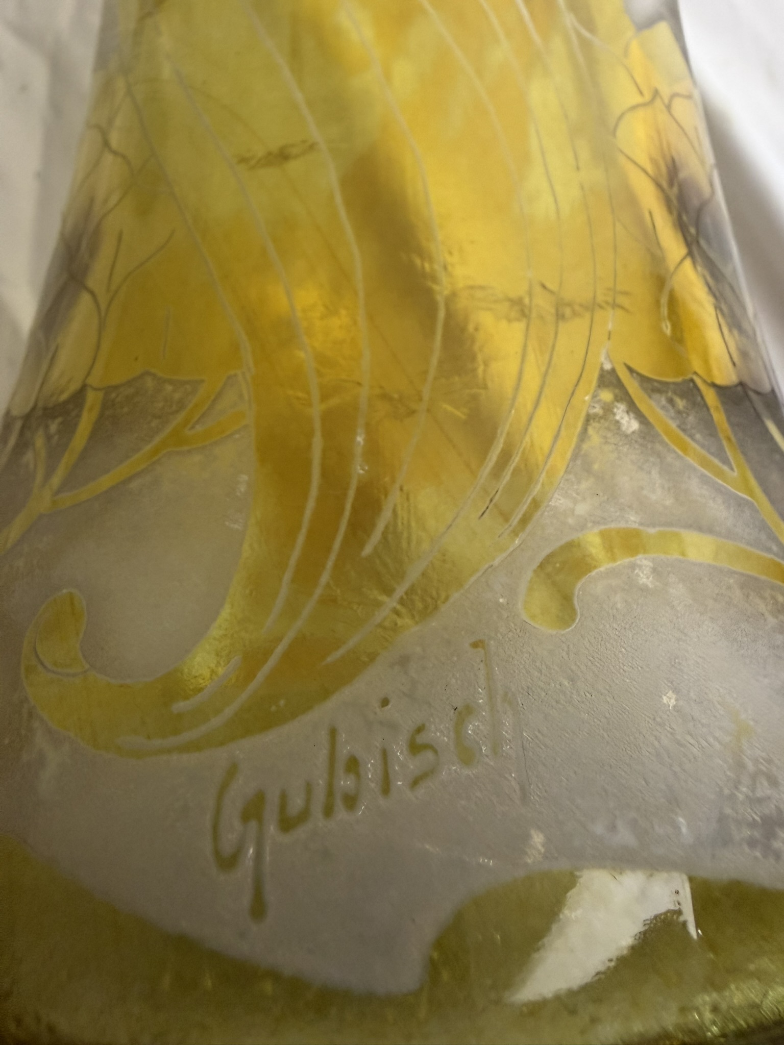 COL1006 RARE Antique c1900 Handel #4253 Acid-Etched Cameo Amber Vase Tulips - Image 6