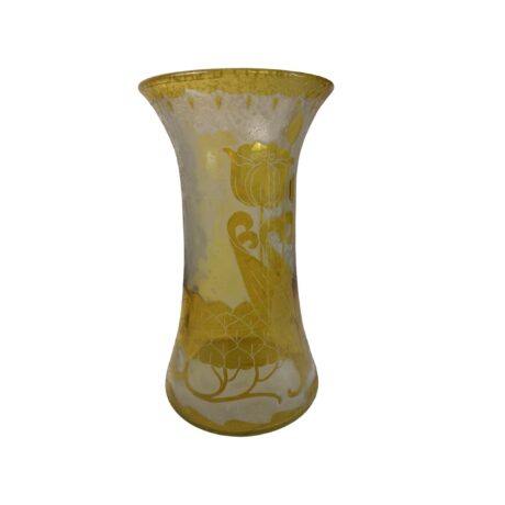 COL1006 RARE Antique c1900 Handel #4253 Acid-Etched Cameo Amber Vase Tulips