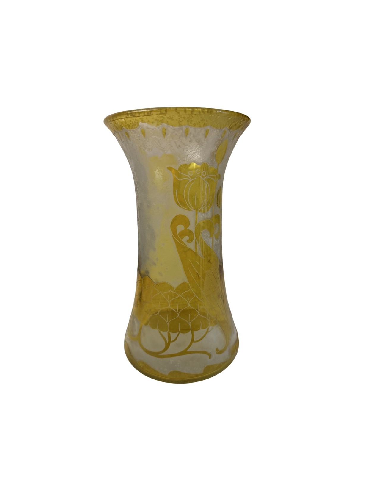 COL1006 RARE Antique c1900 Handel #4253 Acid-Etched Cameo Amber Vase Tulips