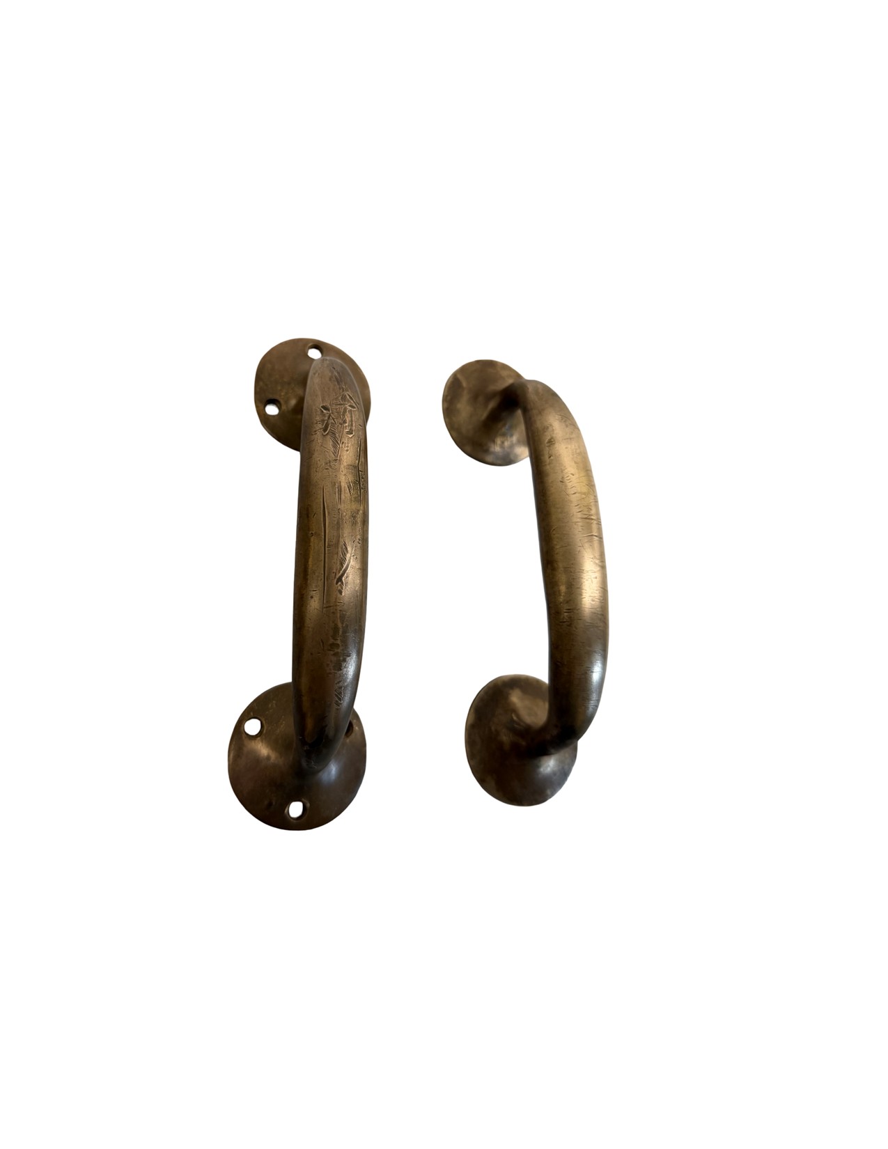 AH1048 Pair Antique c1900 Heavy 7 1/2” Brass Bronze Door Drawer Pulls Restored