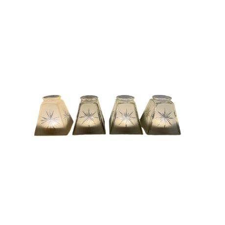 VL1395 Set of Four Antique Vintage c1910 Etched Glass Shades Starburst Pattern