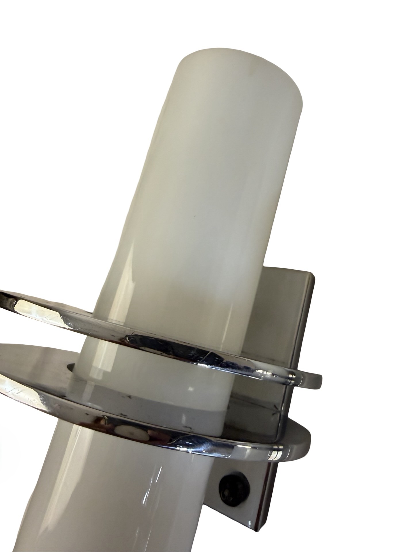 VL1392 Pair Art Deco c1930 Chrome Sconces Milk Glass Cylinder Shades Restored - Image 6