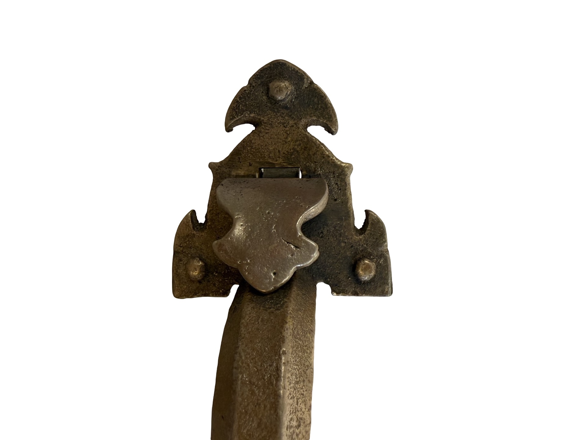 AH1045 Antique c1920 Cast Bronze Tudor Craftsman Sargent Door Handle Restored - Image 2