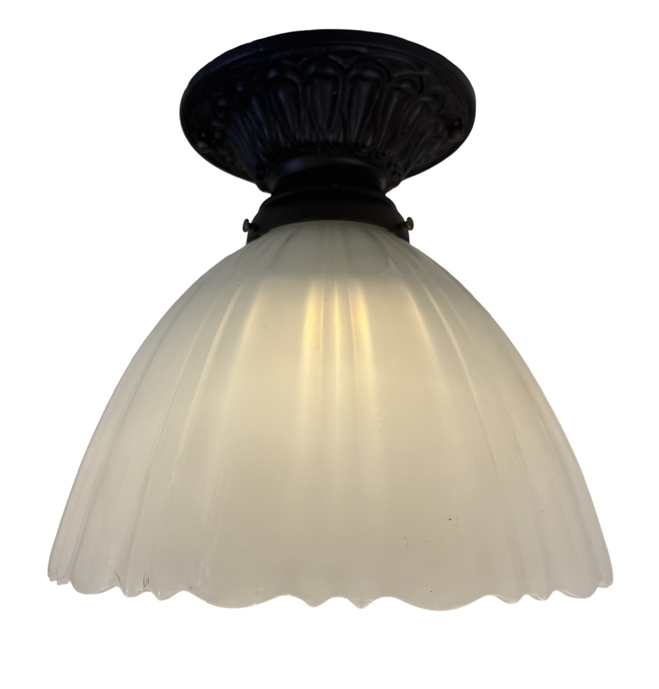 VL1391 Antique c1915 Cast Iron Semi-Flush Mount Light Sheffield Shade - Image 2