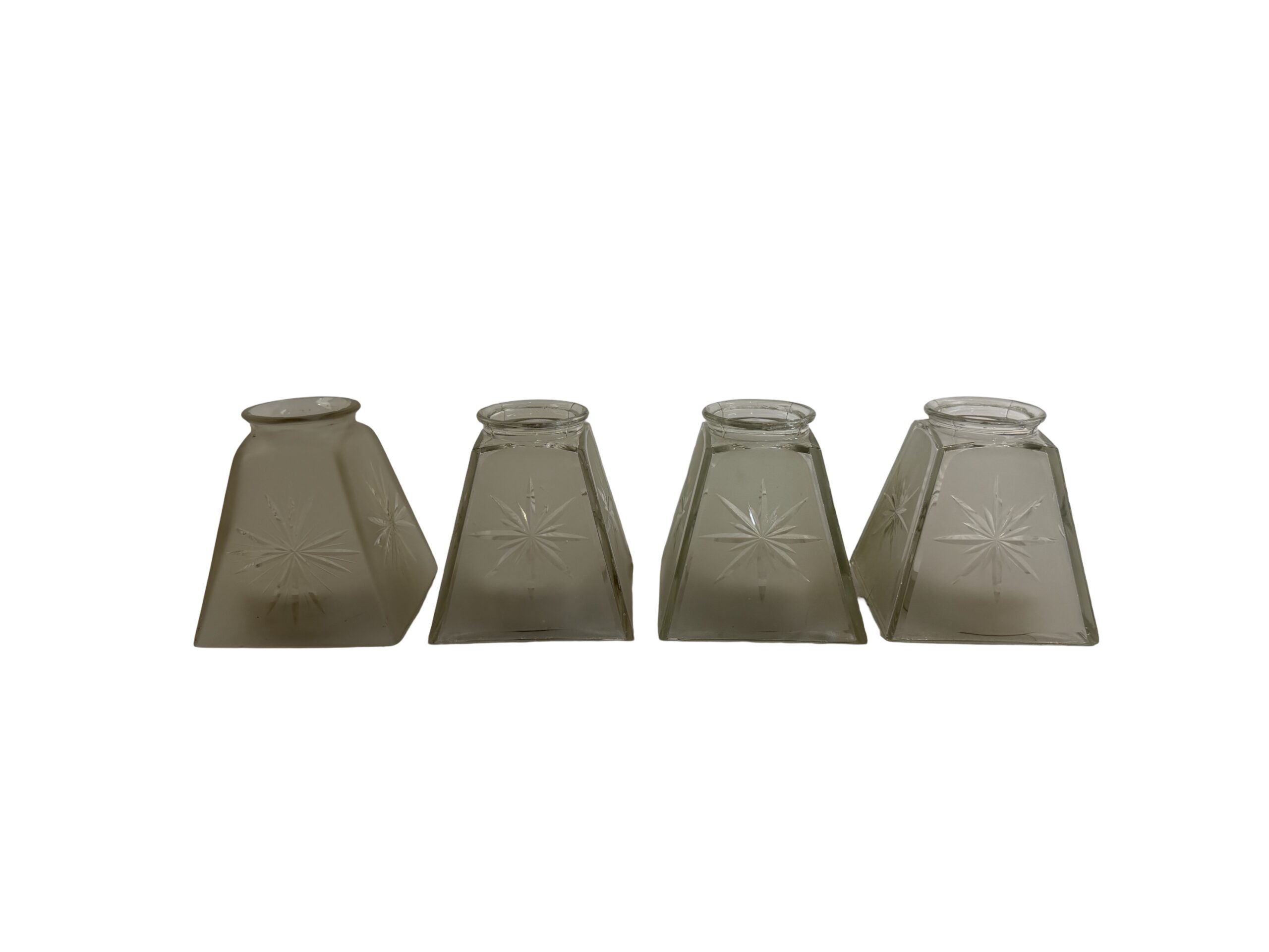 VL1395 Set of Four Antique Vintage c1910 Etched Glass Shades Starburst Pattern - Image 2