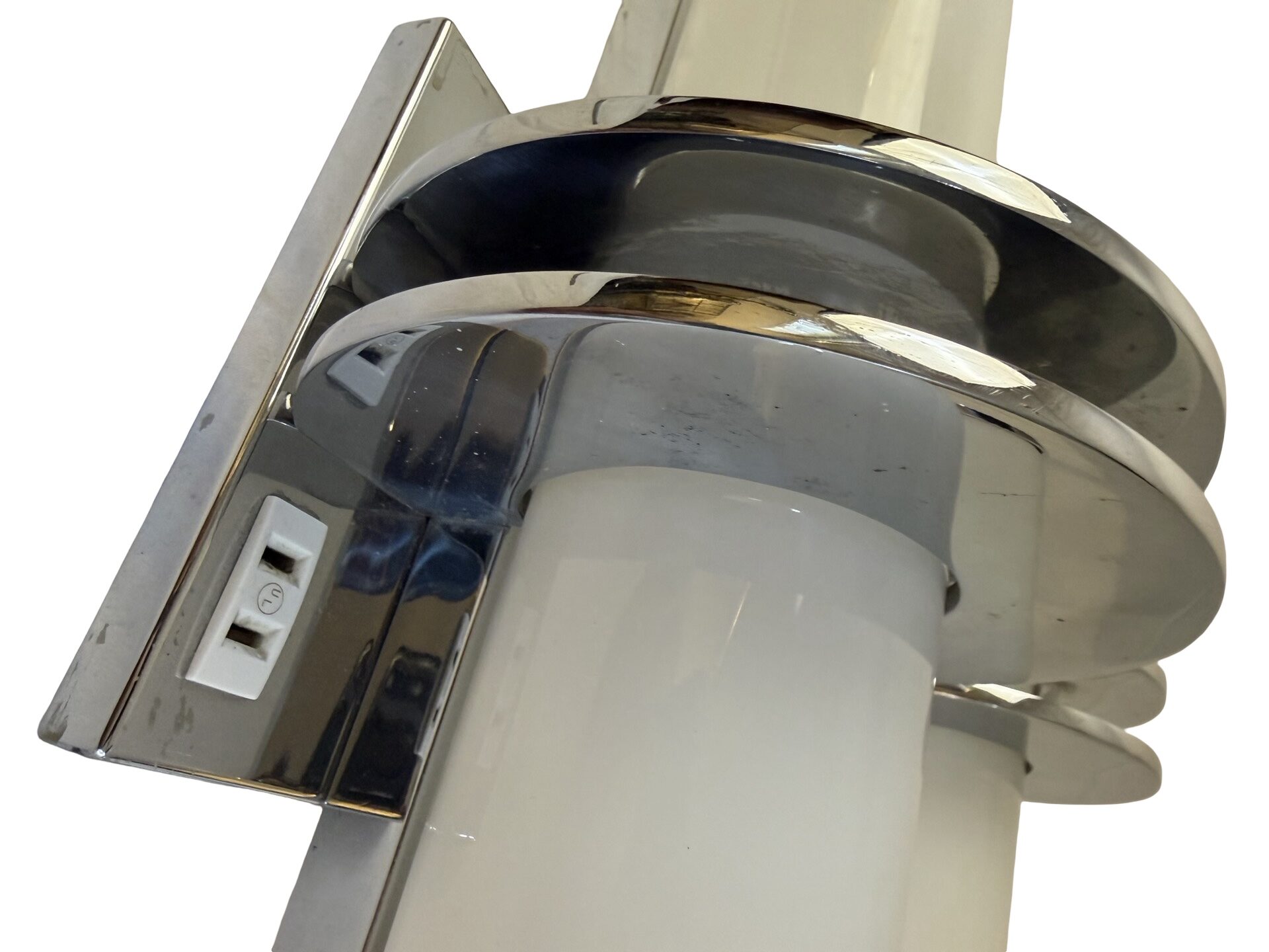 VL1392 Pair Art Deco c1930 Chrome Sconces Milk Glass Cylinder Shades Restored - Image 4