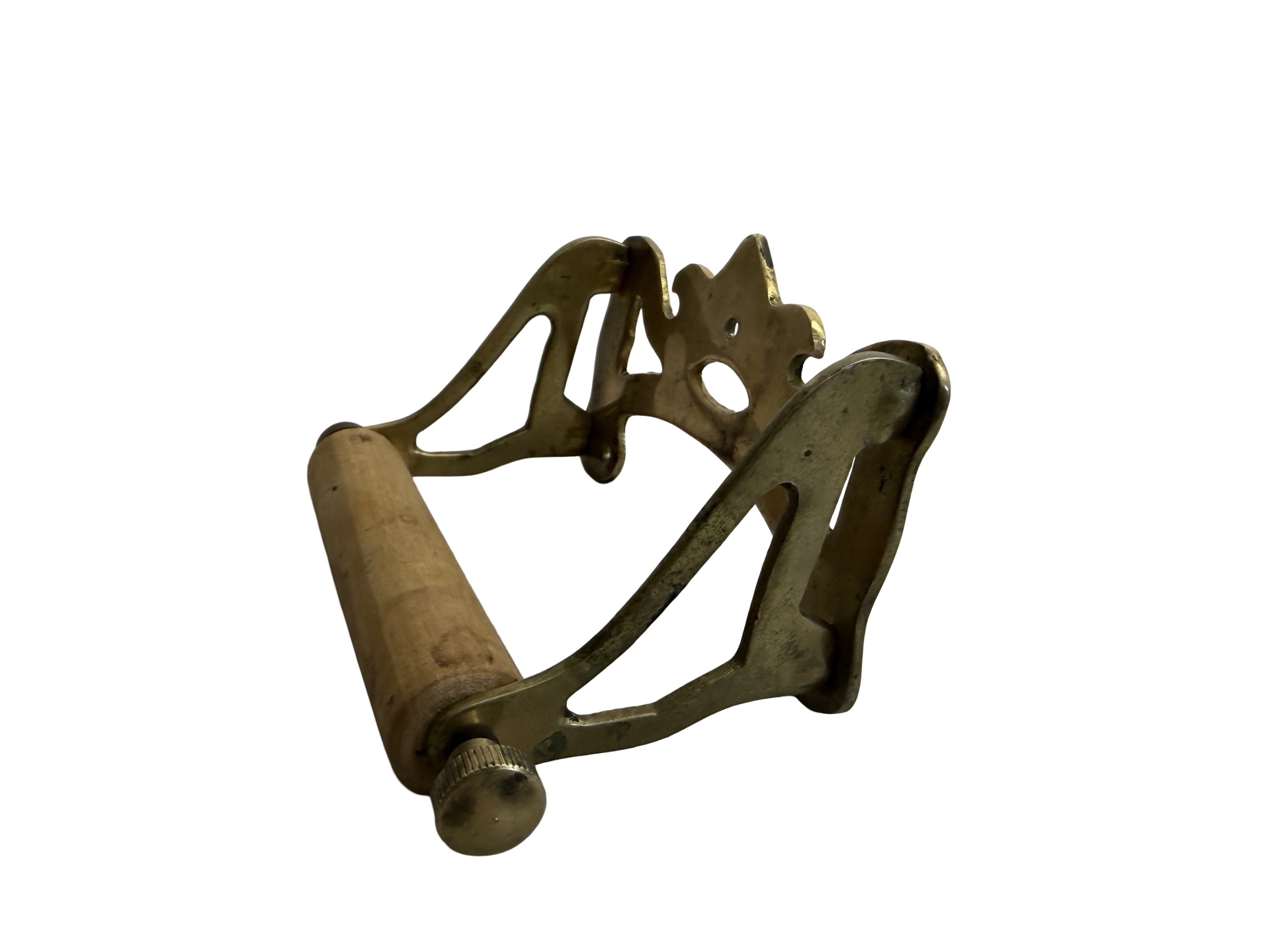 VBP1117 Vintage Ornate Cast Brass Toilet Paper Holder Wood Spindle Reproduction - Image 2