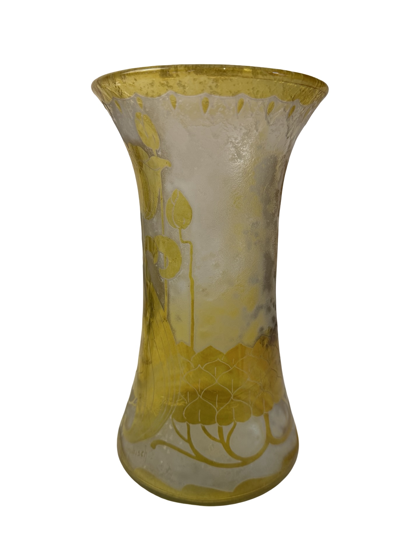 COL1006 RARE Antique c1900 Handel #4253 Acid-Etched Cameo Amber Vase Tulips - Image 2